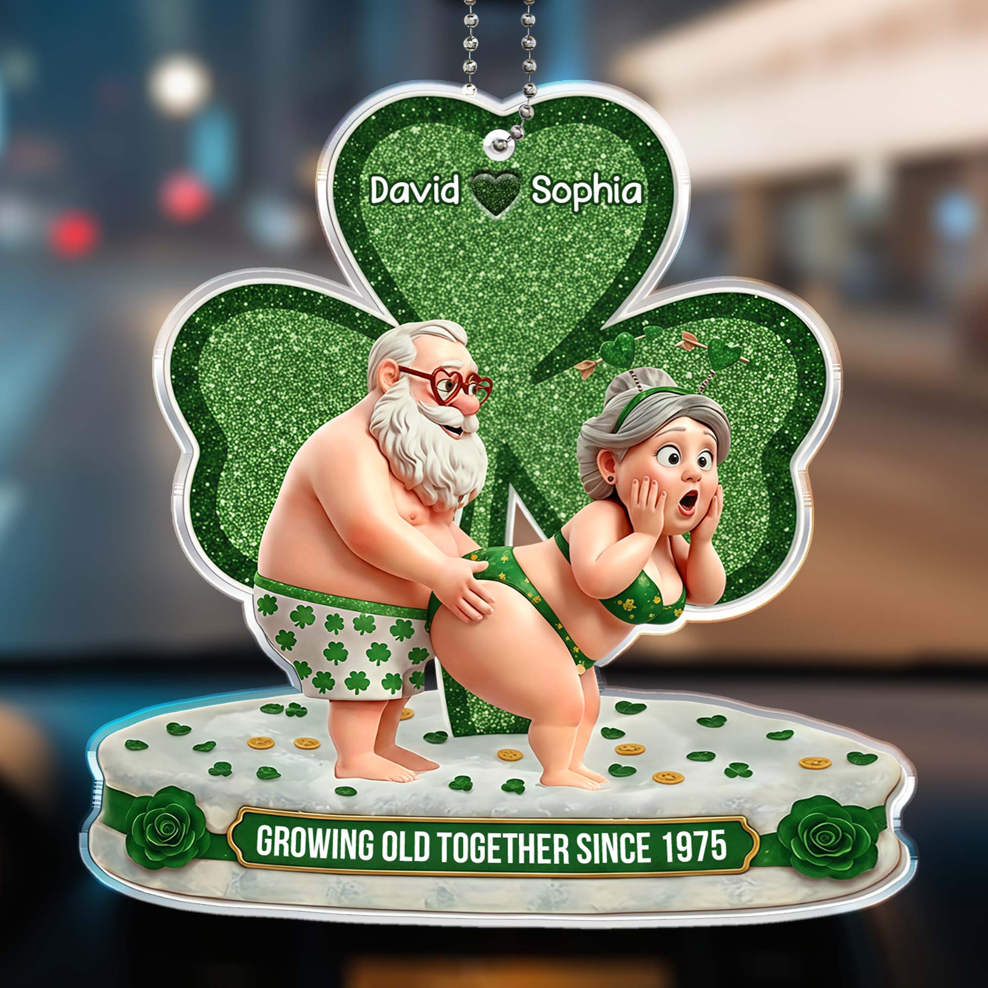 Growing Old Together Since Funny Shamrock Couple - Personalized Custom Acrylic Ornament, Car Hanging Ornament - CPL1409_ACA - Image 4
