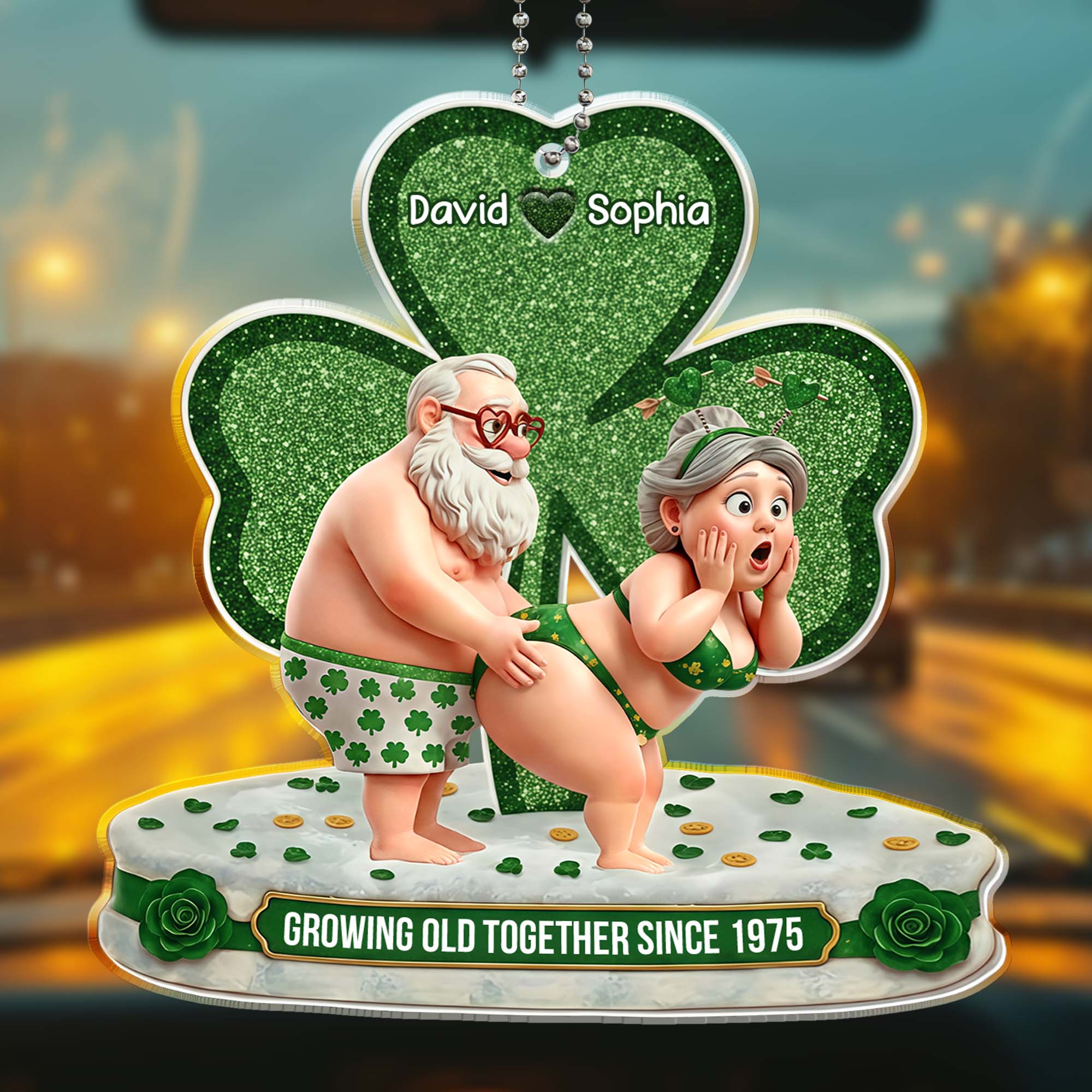 Growing Old Together Since Funny Shamrock Couple - Personalized Custom Acrylic Ornament, Car Hanging Ornament - CPL1409_ACA - Image 6