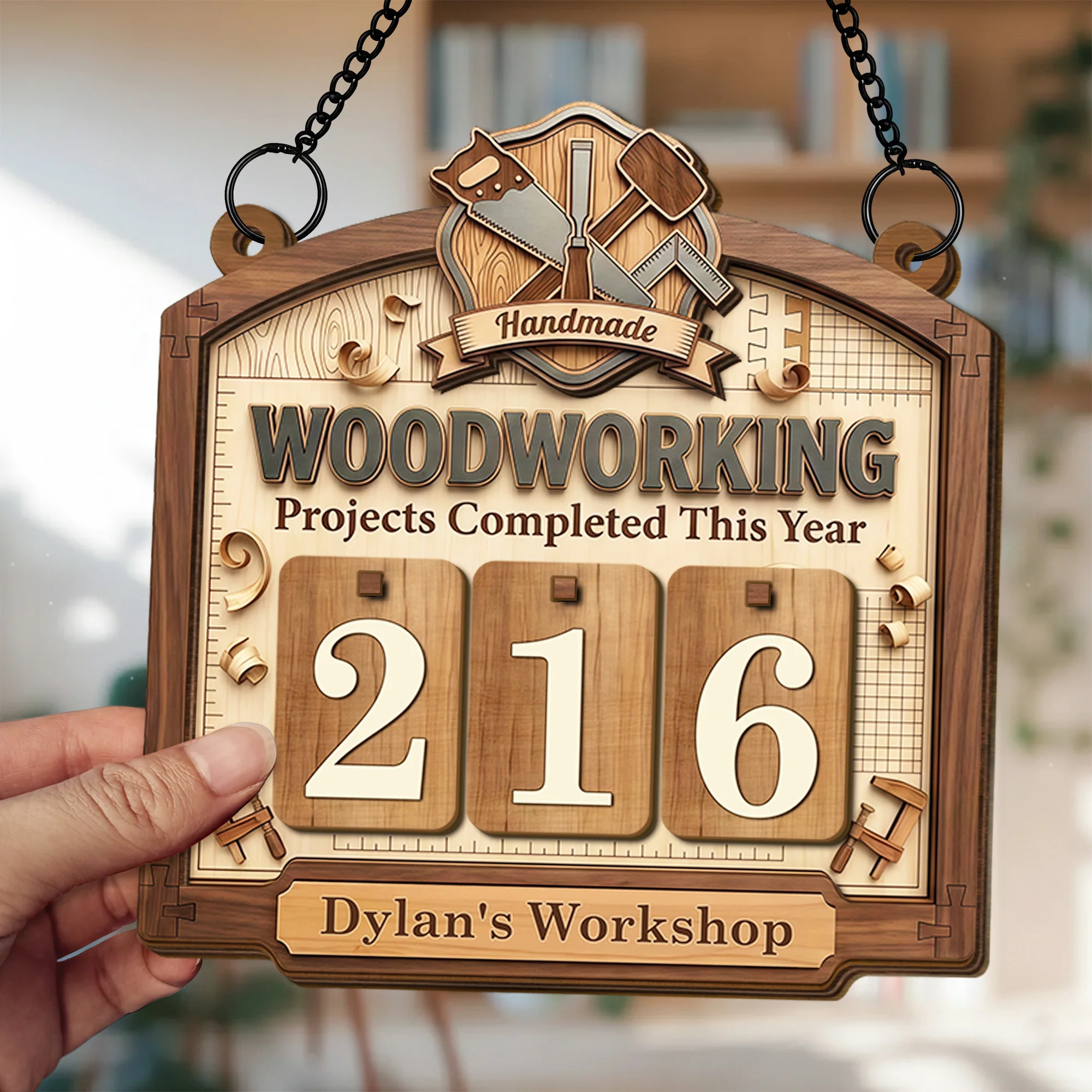 Handmade Woodworking Projects Completed This Year Workshop Sign With Saw And Mallet - Personalized Custom Tracker Sign - JBS045_TRASIG - Image 3