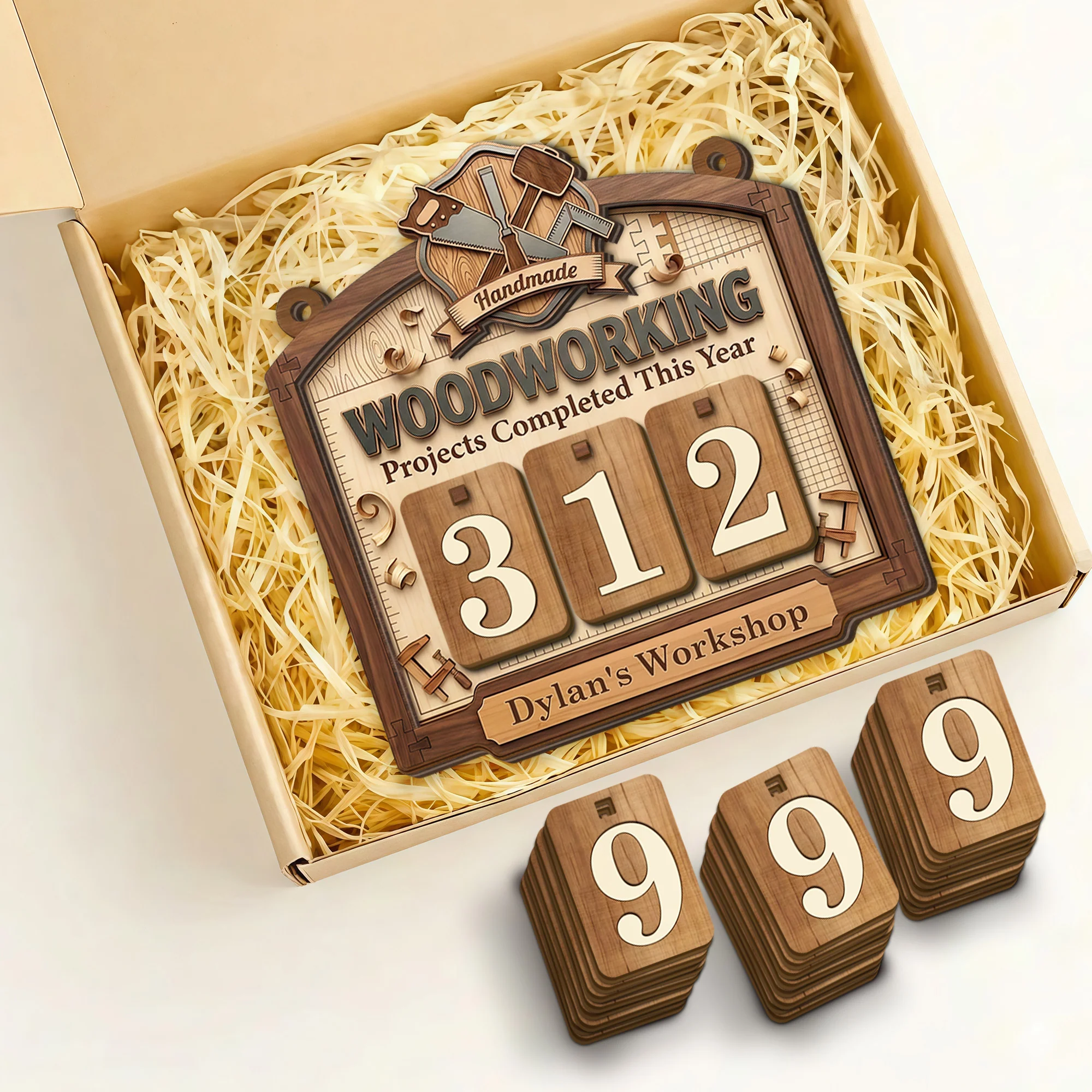 Handmade Woodworking Projects Completed This Year Workshop Sign With Saw And Mallet - Personalized Custom Tracker Sign - JBS045_TRASIG - Image 4