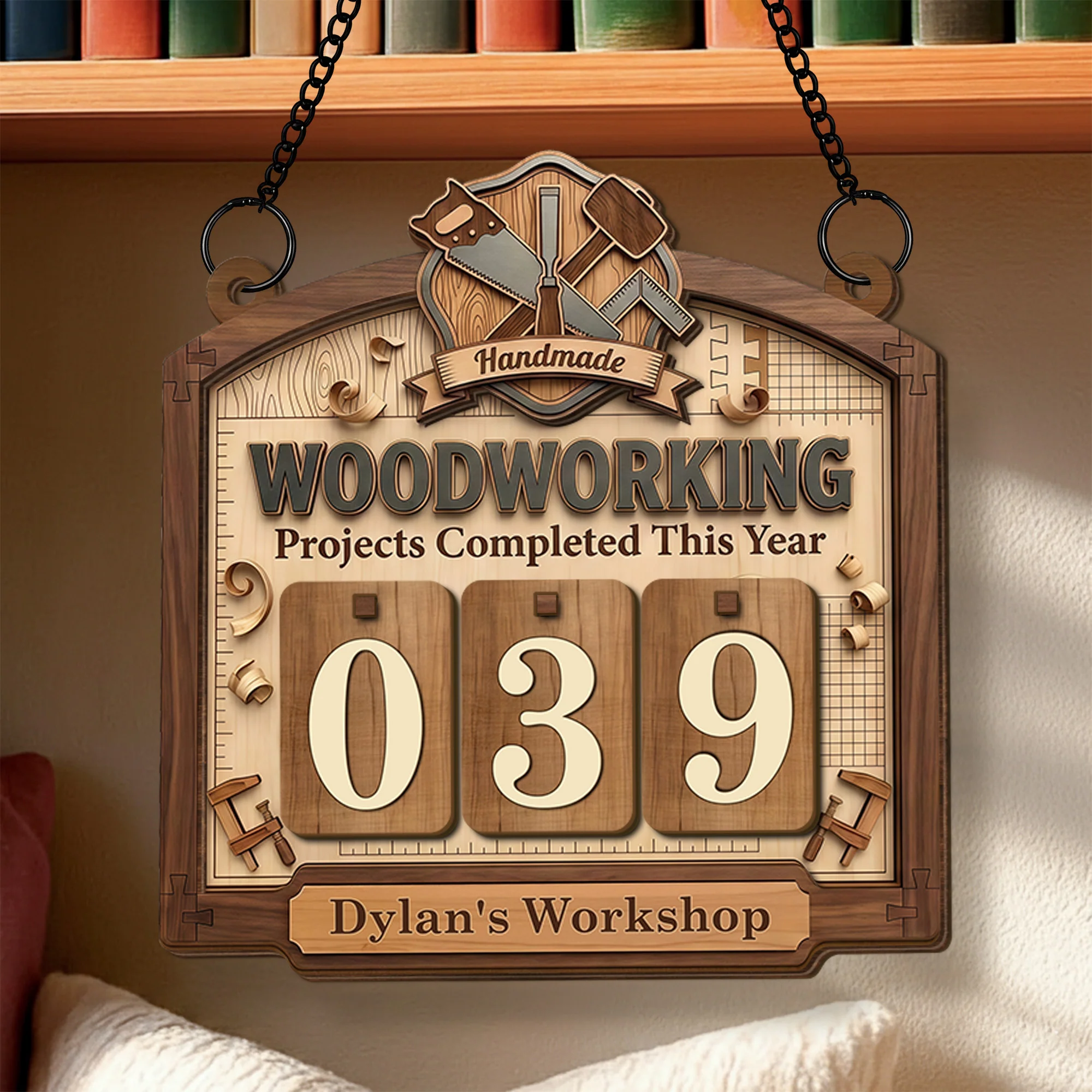 Handmade Woodworking Projects Completed This Year Workshop Sign With Saw And Mallet - Personalized Custom Tracker Sign - JBS045_TRASIG - Image 5
