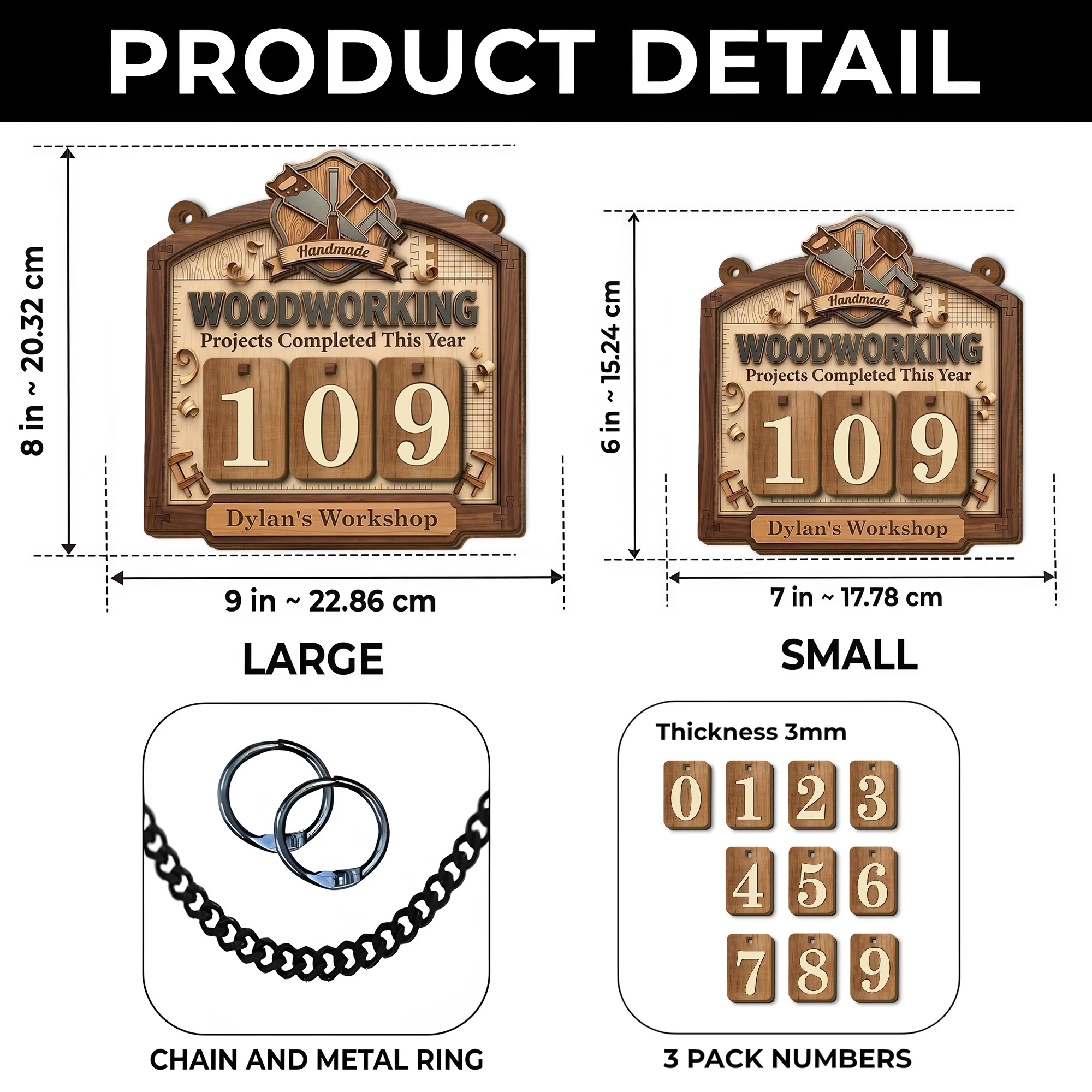 Handmade Woodworking Projects Completed This Year Workshop Sign With Saw And Mallet - Personalized Custom Tracker Sign - JBS045_TRASIG - Image 6