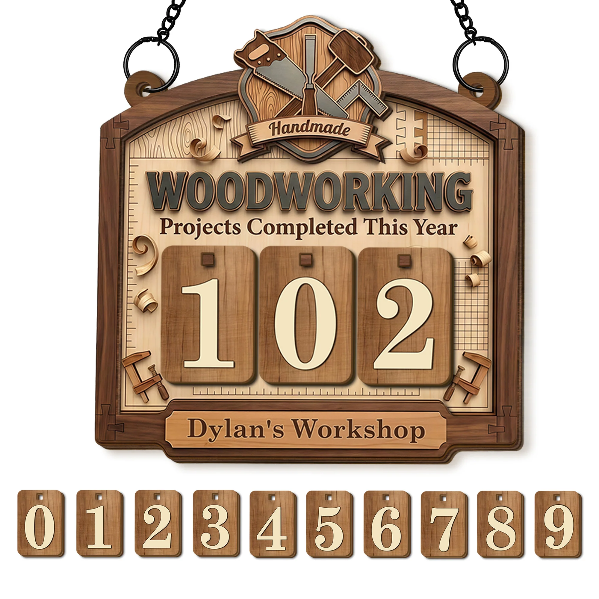 Handmade Woodworking Projects Completed This Year Workshop Sign With Saw And Mallet - Personalized Custom Tracker Sign - JBS045_TRASIG - Image 7