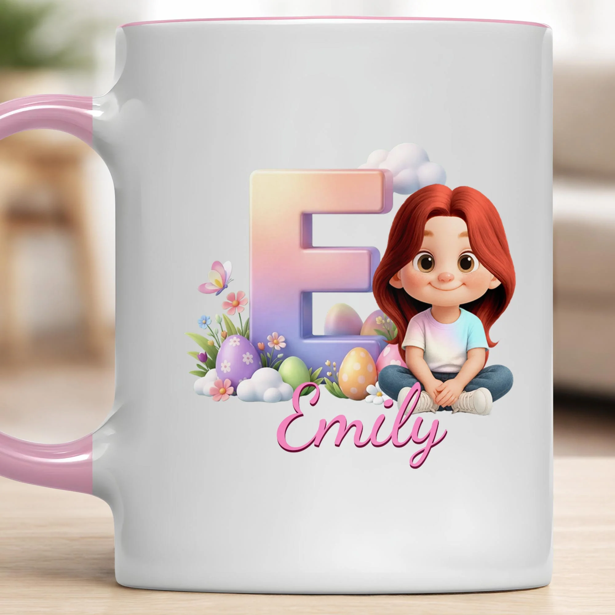 Happy Easter Day Gradient Alphabet And Cute Little Girl With Easter Eggs - Personalized Custom Accent Mug - KID607_AMUG - Image 10