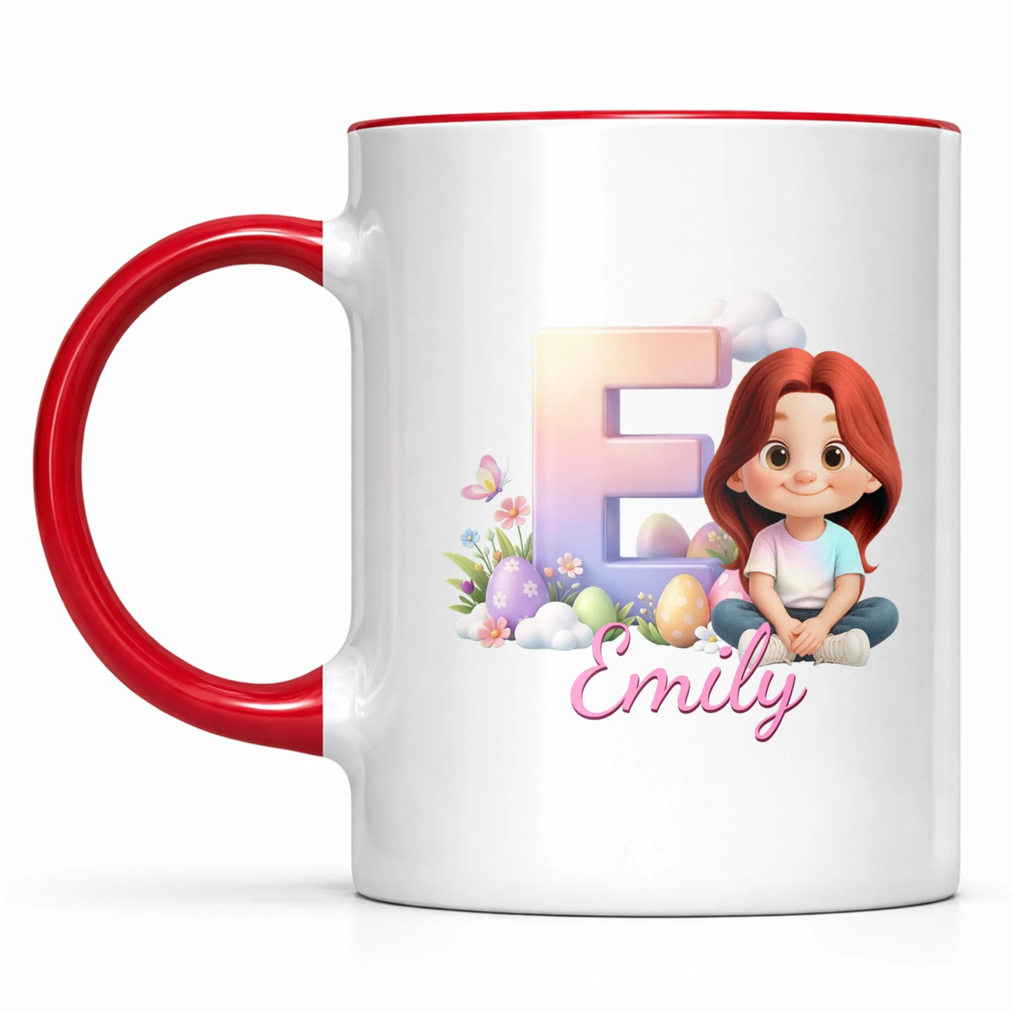 Happy Easter Day Gradient Alphabet And Cute Little Girl With Easter Eggs - Personalized Custom Accent Mug - KID607_AMUG - Image 11