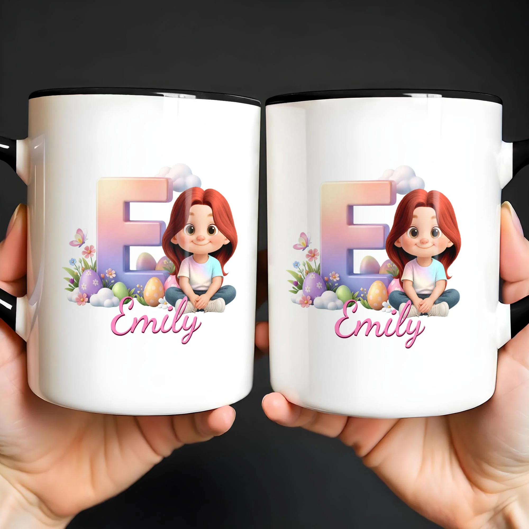 Happy Easter Day Gradient Alphabet And Cute Little Girl With Easter Eggs - Personalized Custom Accent Mug - KID607_AMUG - Image 7