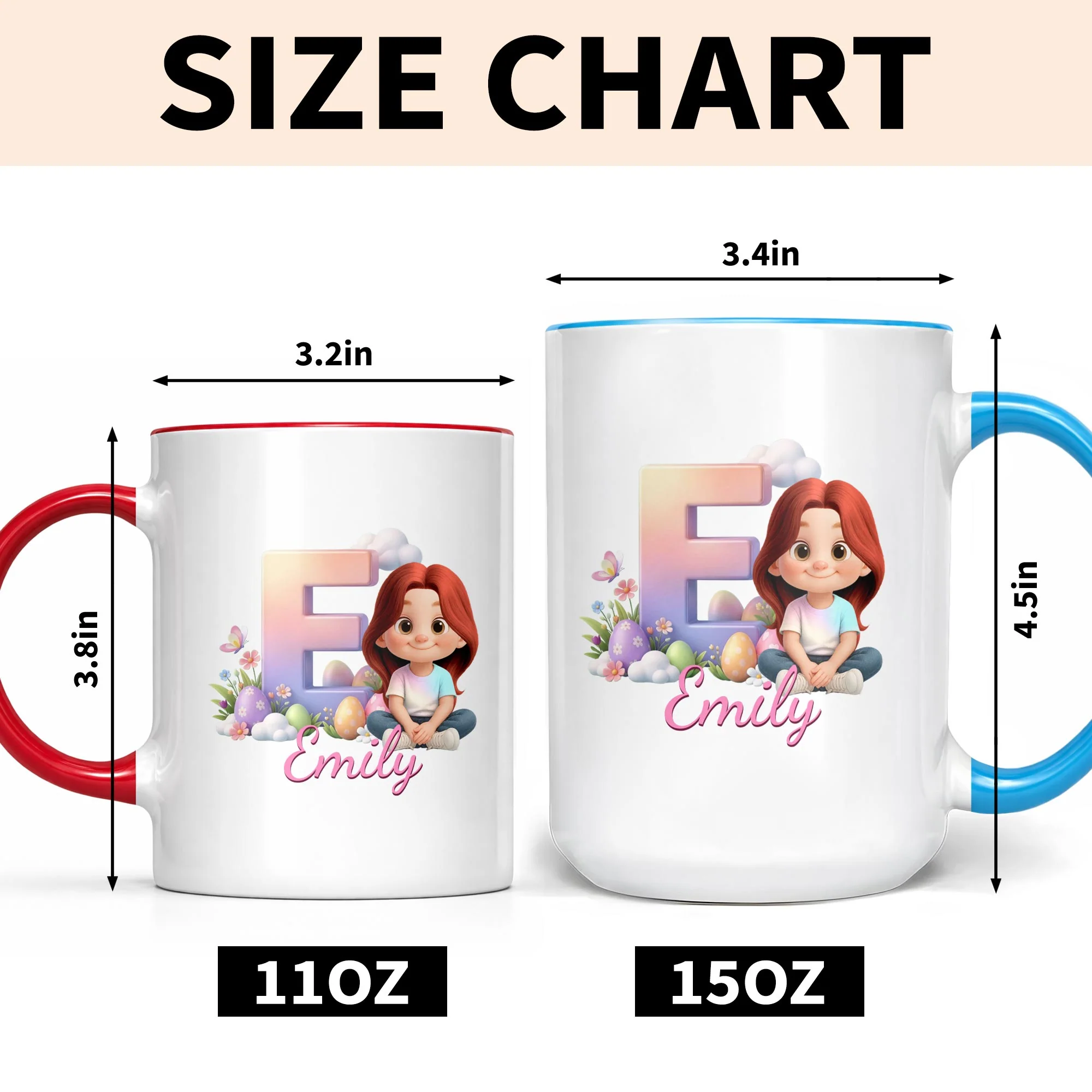 Happy Easter Day Gradient Alphabet And Cute Little Girl With Easter Eggs - Personalized Custom Accent Mug - KID607_AMUG - Image 8