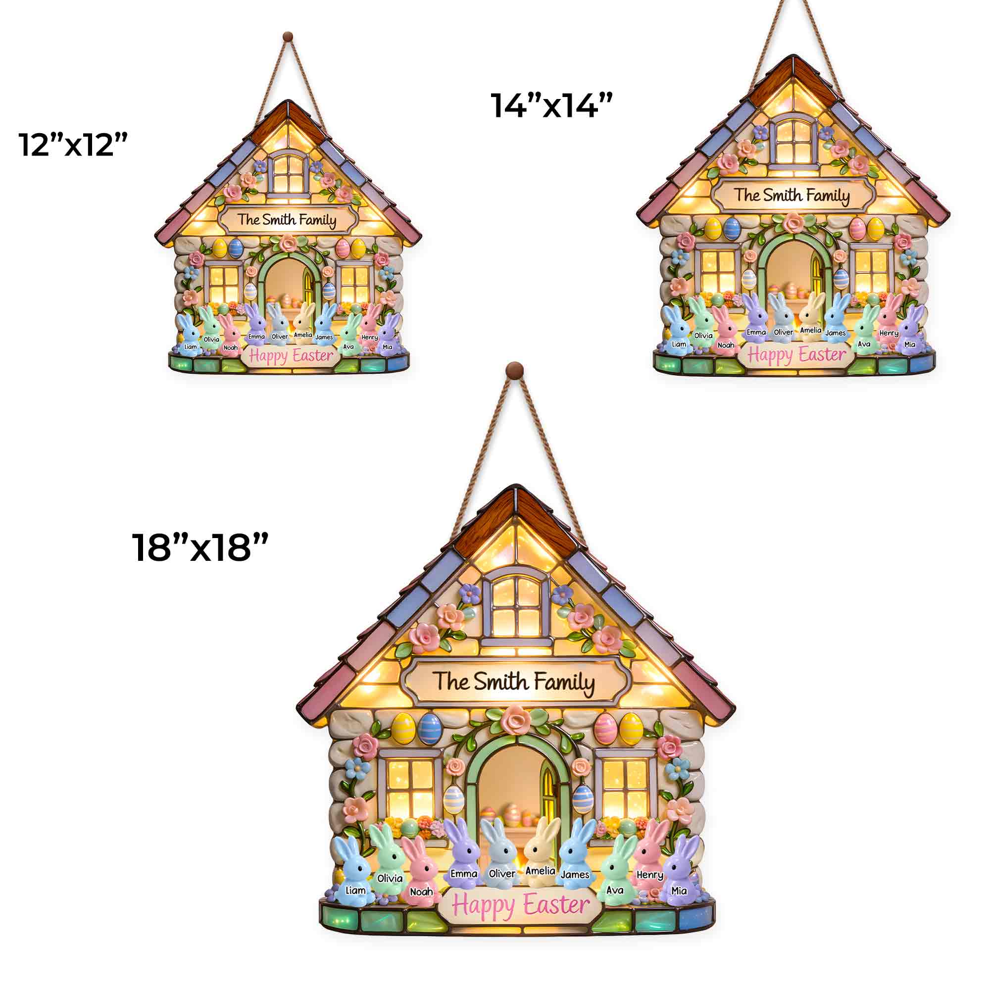 Happy Easter Family House With Colorful Bunnies And Spring Flowers - Personalized Custom Shaped Wood Sign - FAM819_WSIGN - Image 6