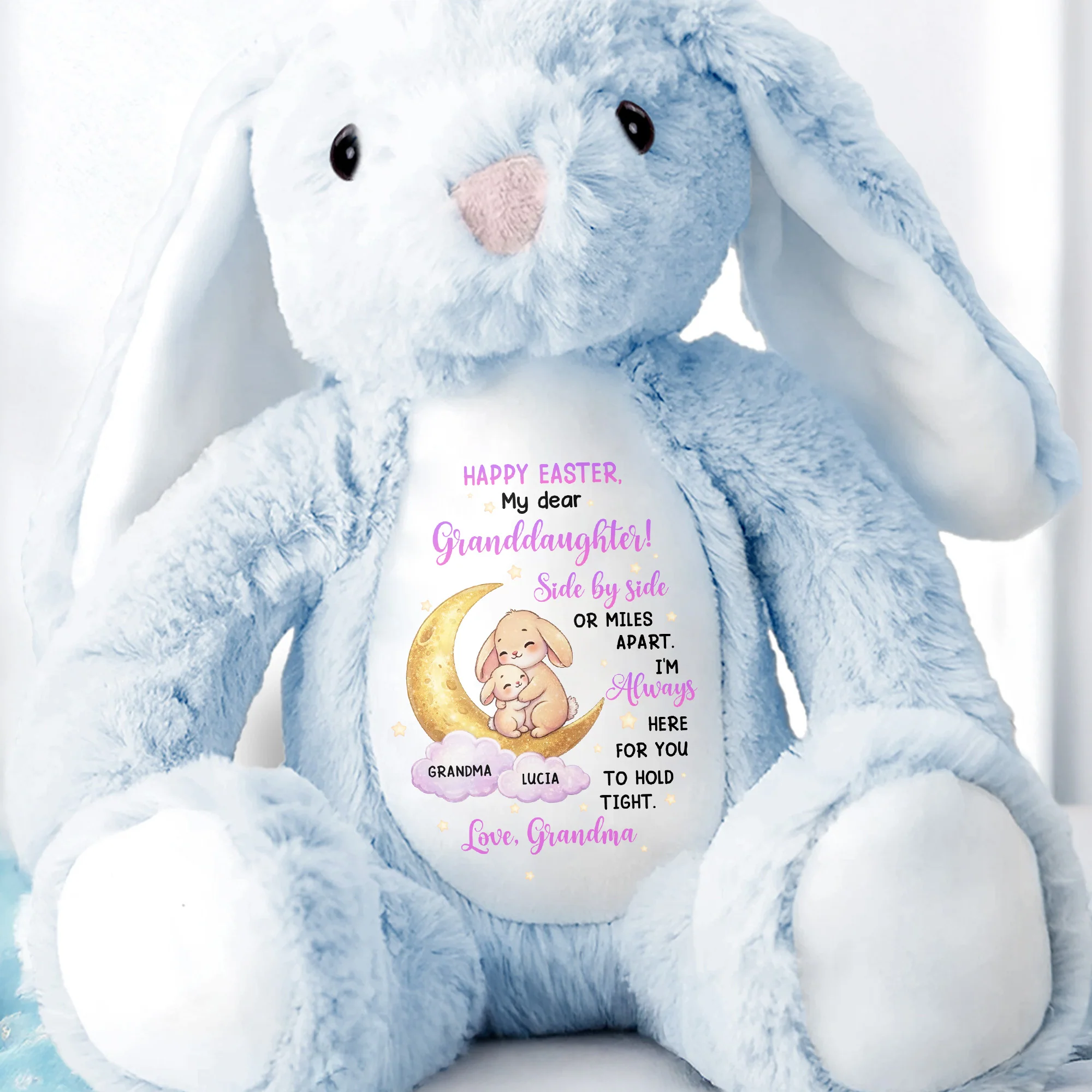 Happy Easter My Dear Granddaughter Side By Side Bunny Moon And Stars - Personalized Stuffed Bunny - GRK115_BUN - Image 5