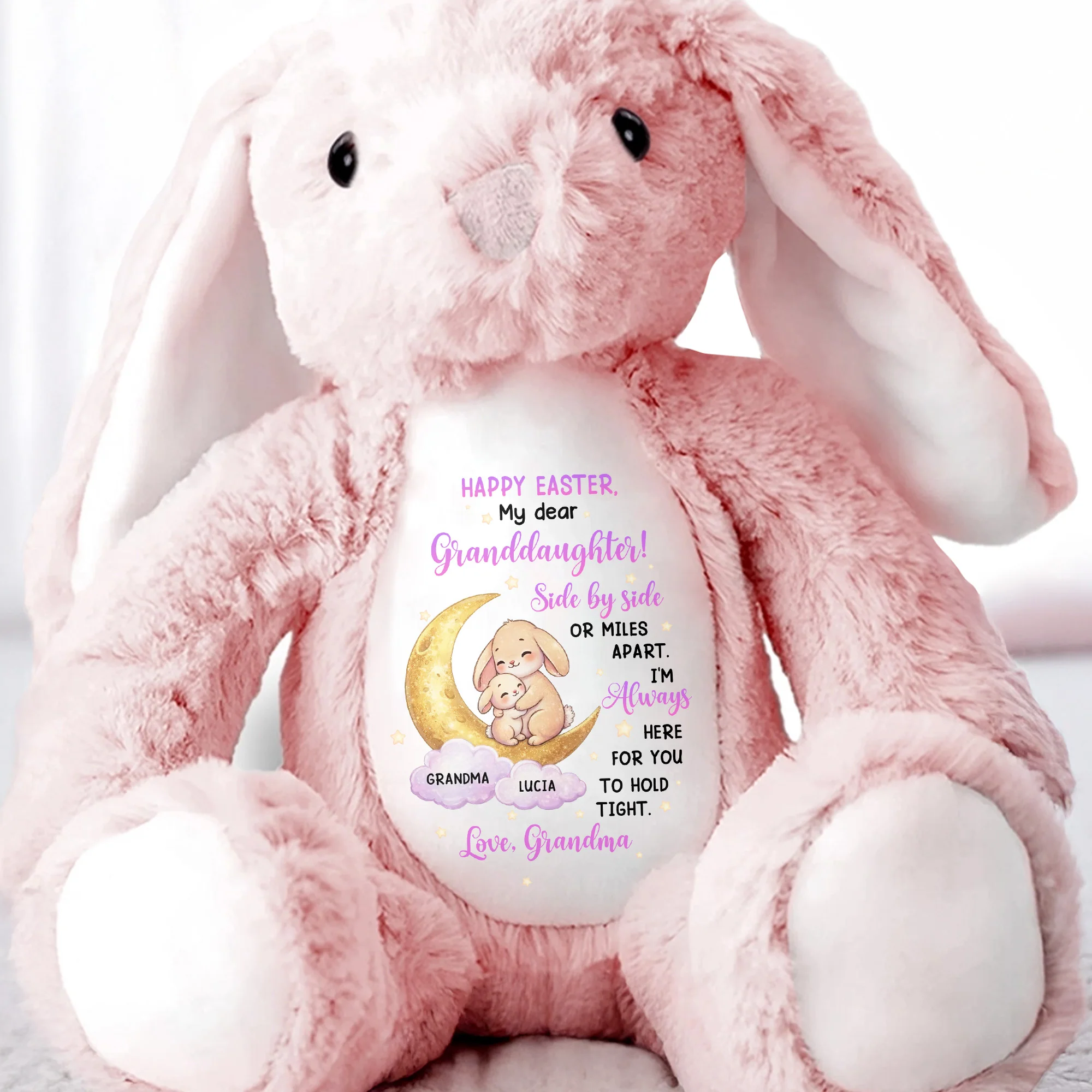 Happy Easter My Dear Granddaughter Side By Side Bunny Moon And Stars - Personalized Stuffed Bunny - GRK115_BUN - Image 6