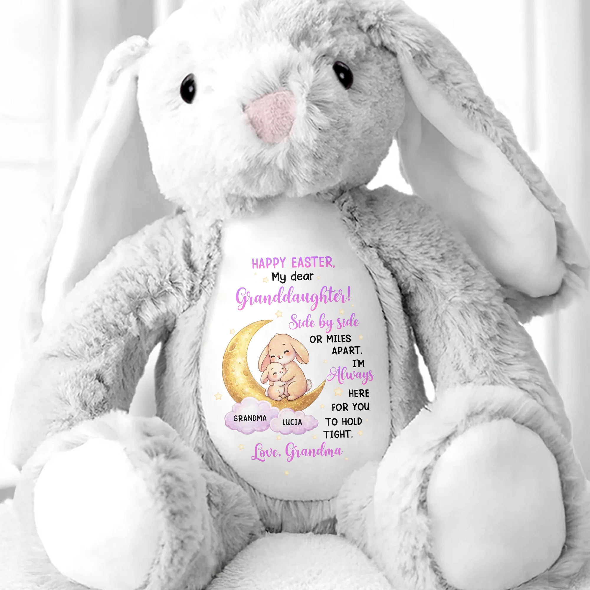 Happy Easter My Dear Granddaughter Side By Side Bunny Moon And Stars - Personalized Stuffed Bunny - GRK115_BUN - Image 7
