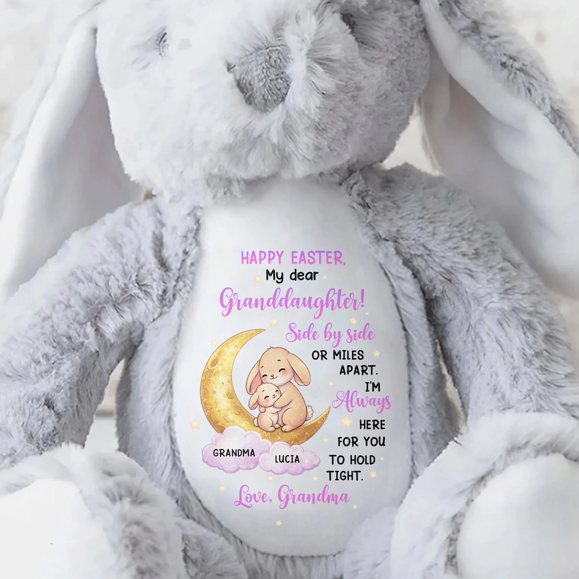 Happy Easter My Dear Granddaughter Side By Side Bunny Moon And Stars - Personalized Stuffed Bunny - GRK115_BUN - Image 8