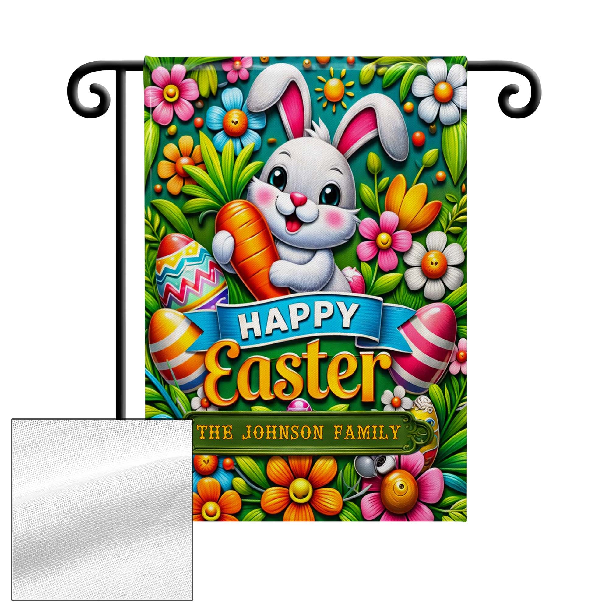 Happy Easter Personalized Bunny With Carrot And Colorful Flowers - Personalized Flag - FTH131_GAF - Image 7