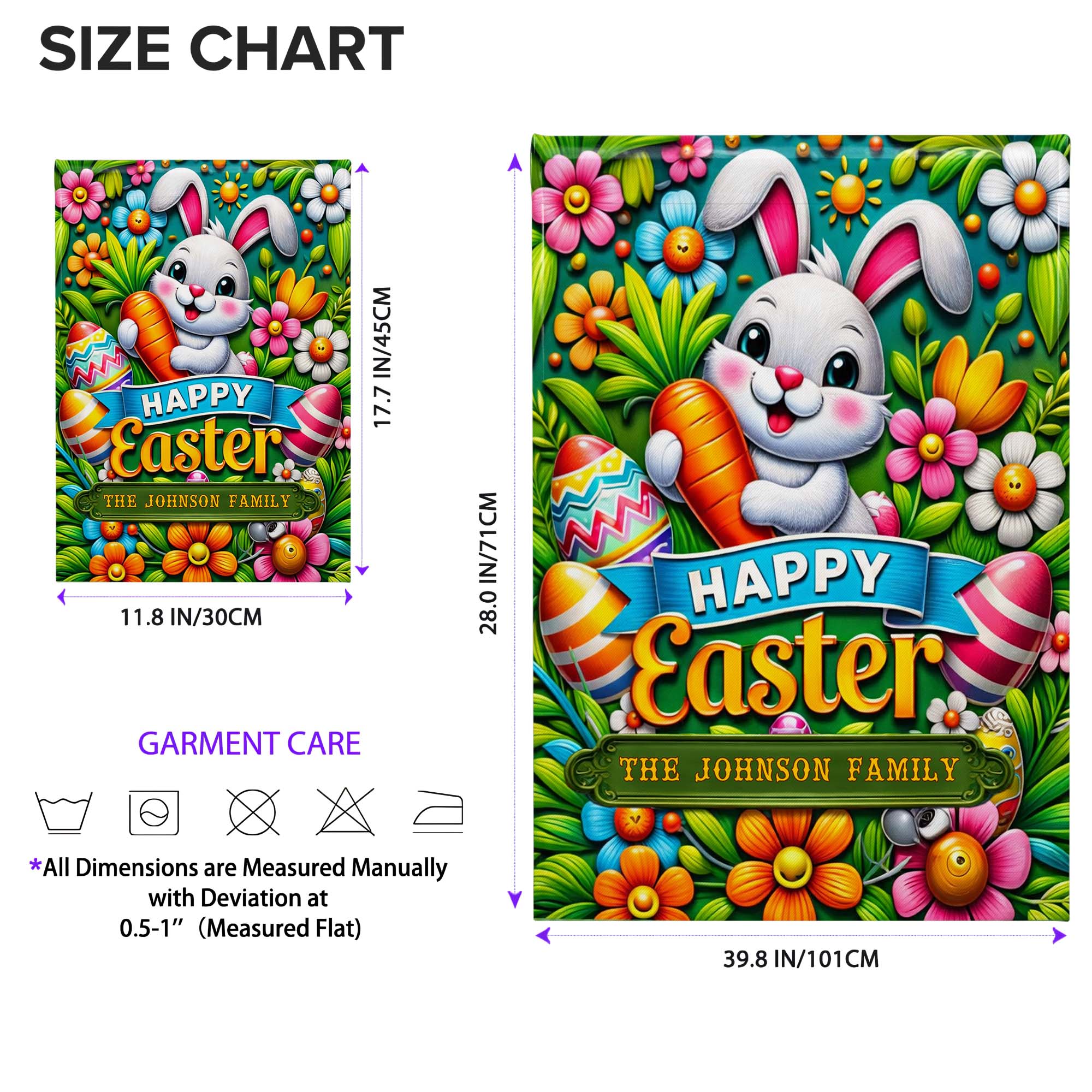 Happy Easter Personalized Bunny With Carrot And Colorful Flowers - Personalized Flag - FTH131_GAF - Image 8