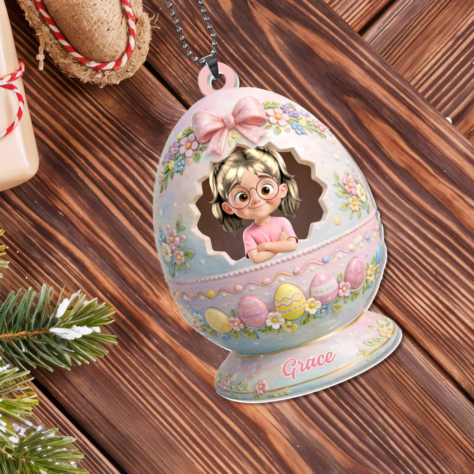 Happy Easter To Our Little Egg-stra Special Girl Flower Easter Egg - Personalized Custom Acrylic Ornament, Car Hanging Ornament - KID557_ACA - Image 10