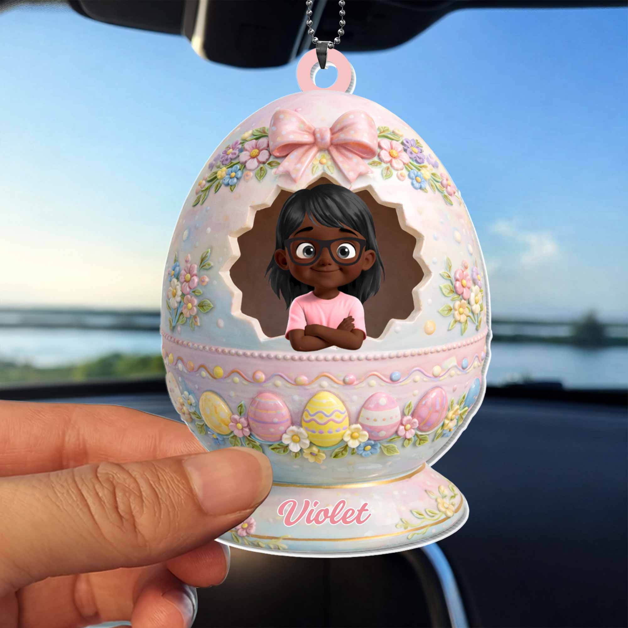 Happy Easter To Our Little Egg-stra Special Girl Flower Easter Egg - Personalized Custom Acrylic Ornament, Car Hanging Ornament - KID557_ACA - Image 3