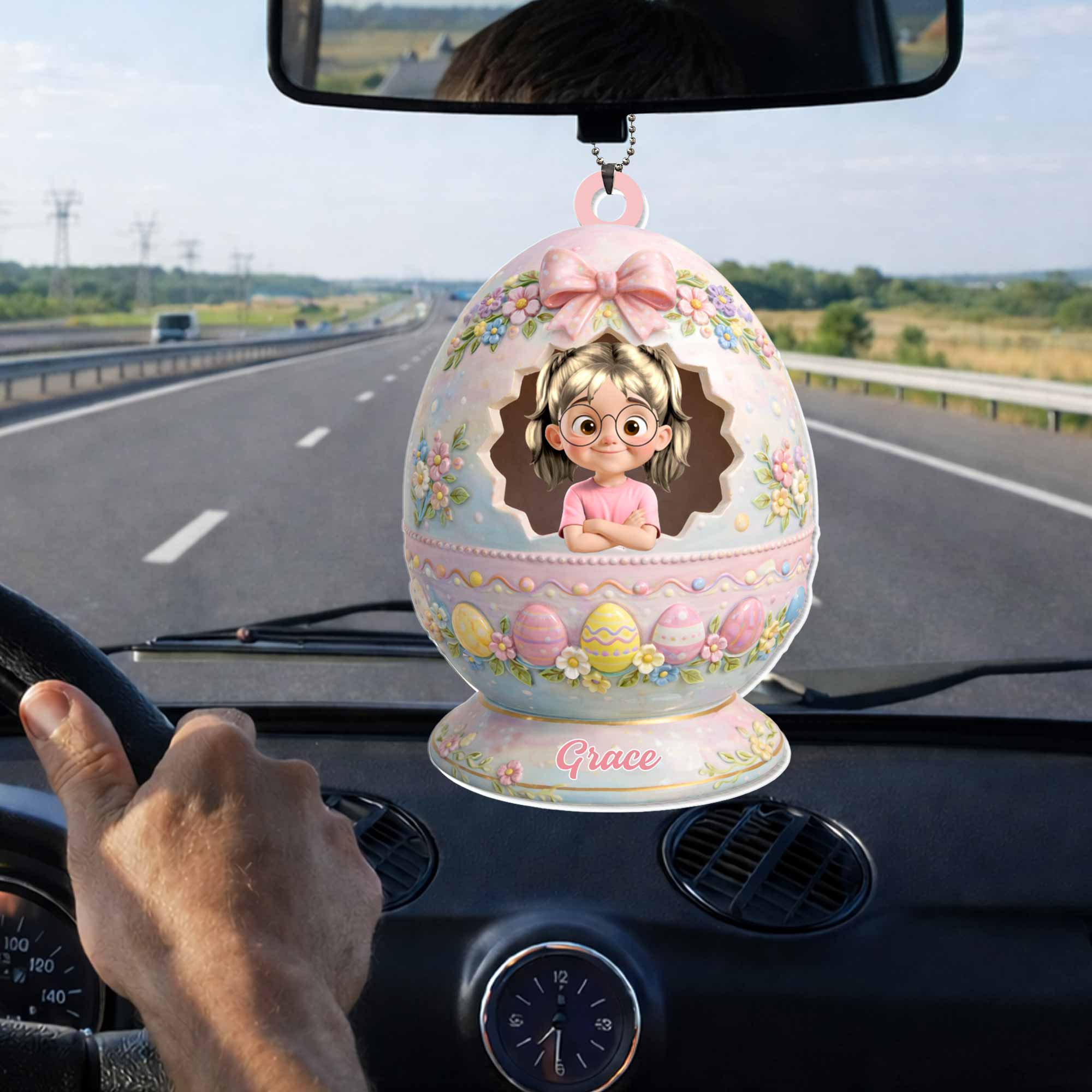 Happy Easter To Our Little Egg-stra Special Girl Flower Easter Egg - Personalized Custom Acrylic Ornament, Car Hanging Ornament - KID557_ACA - Image 4
