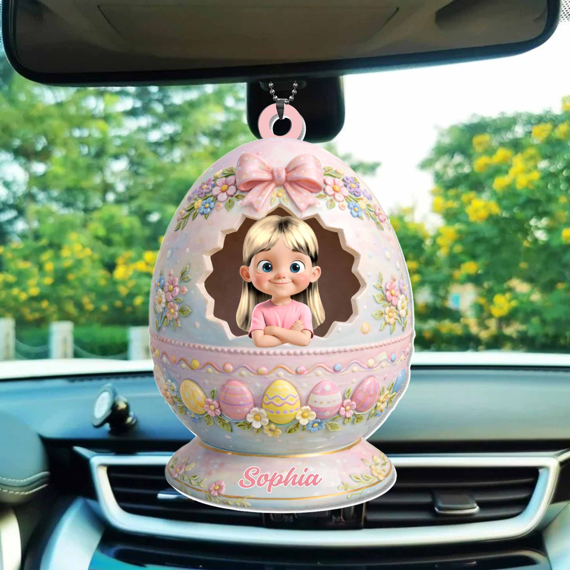 Happy Easter To Our Little Egg-stra Special Girl Flower Easter Egg - Personalized Custom Acrylic Ornament, Car Hanging Ornament - KID557_ACA - Image 5