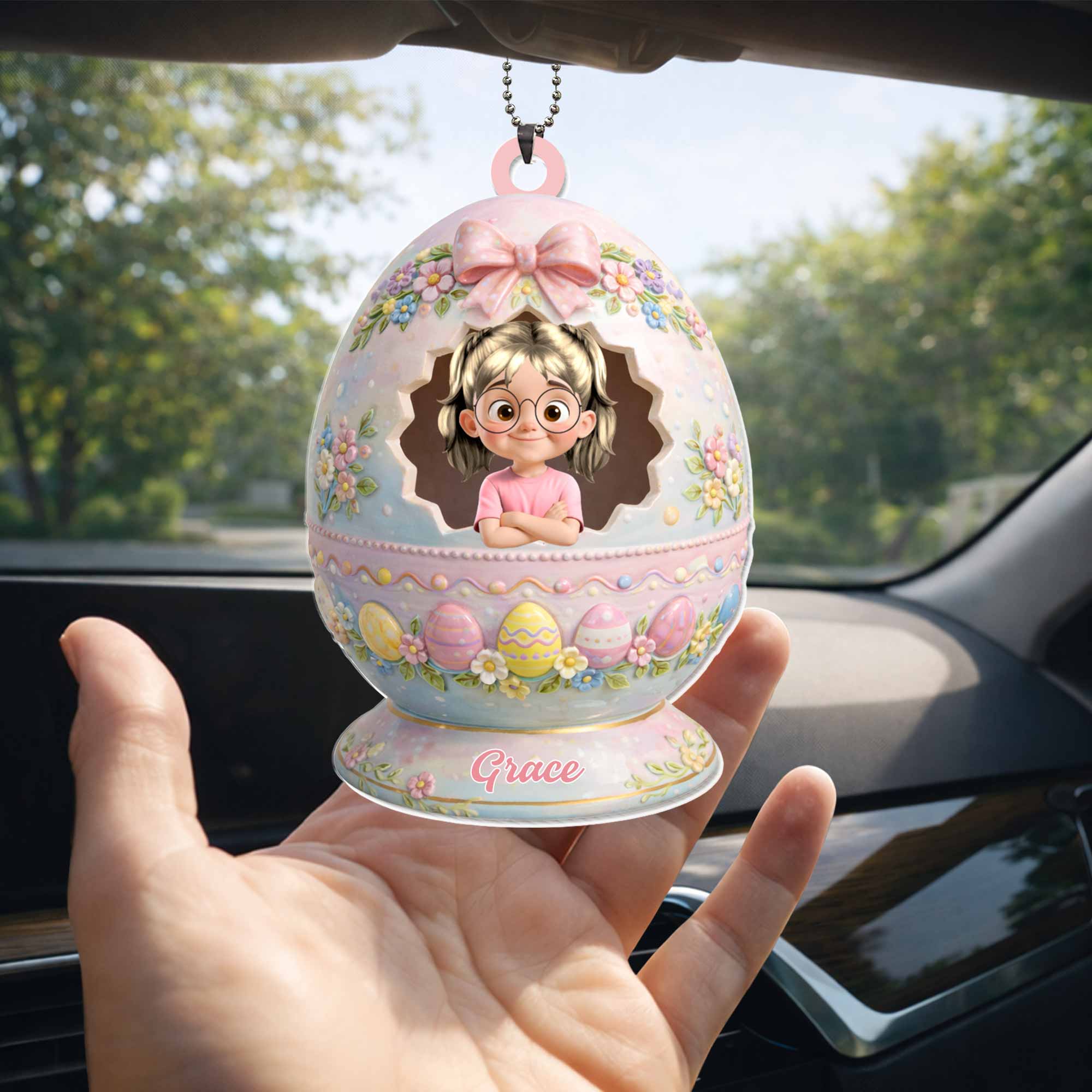 Happy Easter To Our Little Egg-stra Special Girl Flower Easter Egg - Personalized Custom Acrylic Ornament, Car Hanging Ornament - KID557_ACA - Image 7