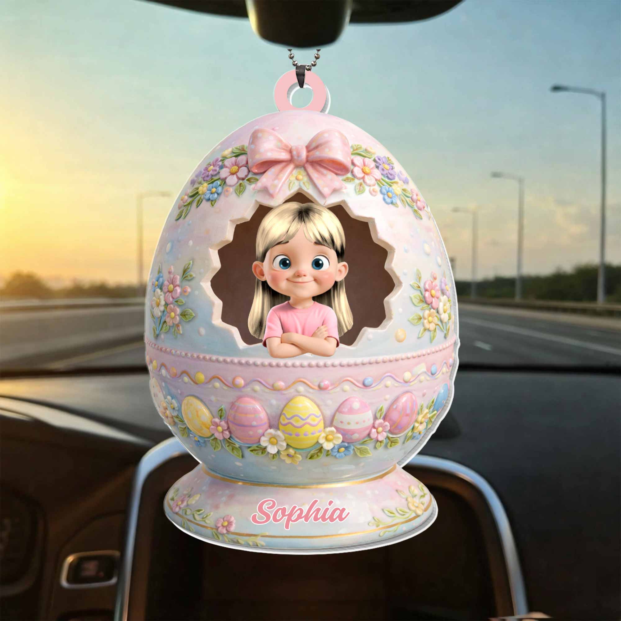 Happy Easter To Our Little Egg-stra Special Girl Flower Easter Egg - Personalized Custom Acrylic Ornament, Car Hanging Ornament - KID557_ACA - Image 8
