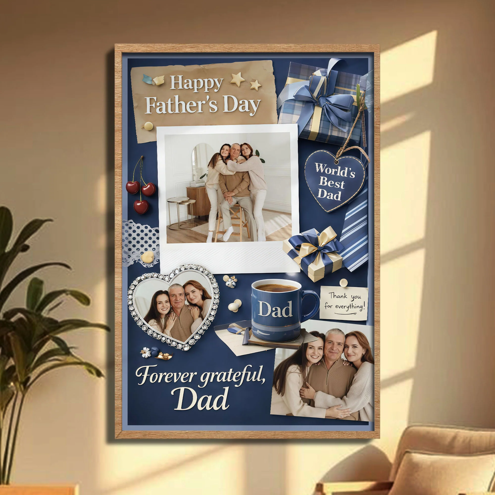 Happy Father's Day Forever Grateful Dad Photo Collage With Gift Boxes And Mug - Personalized Custom Vertical Poster - DAD295_VPOS - Image 4