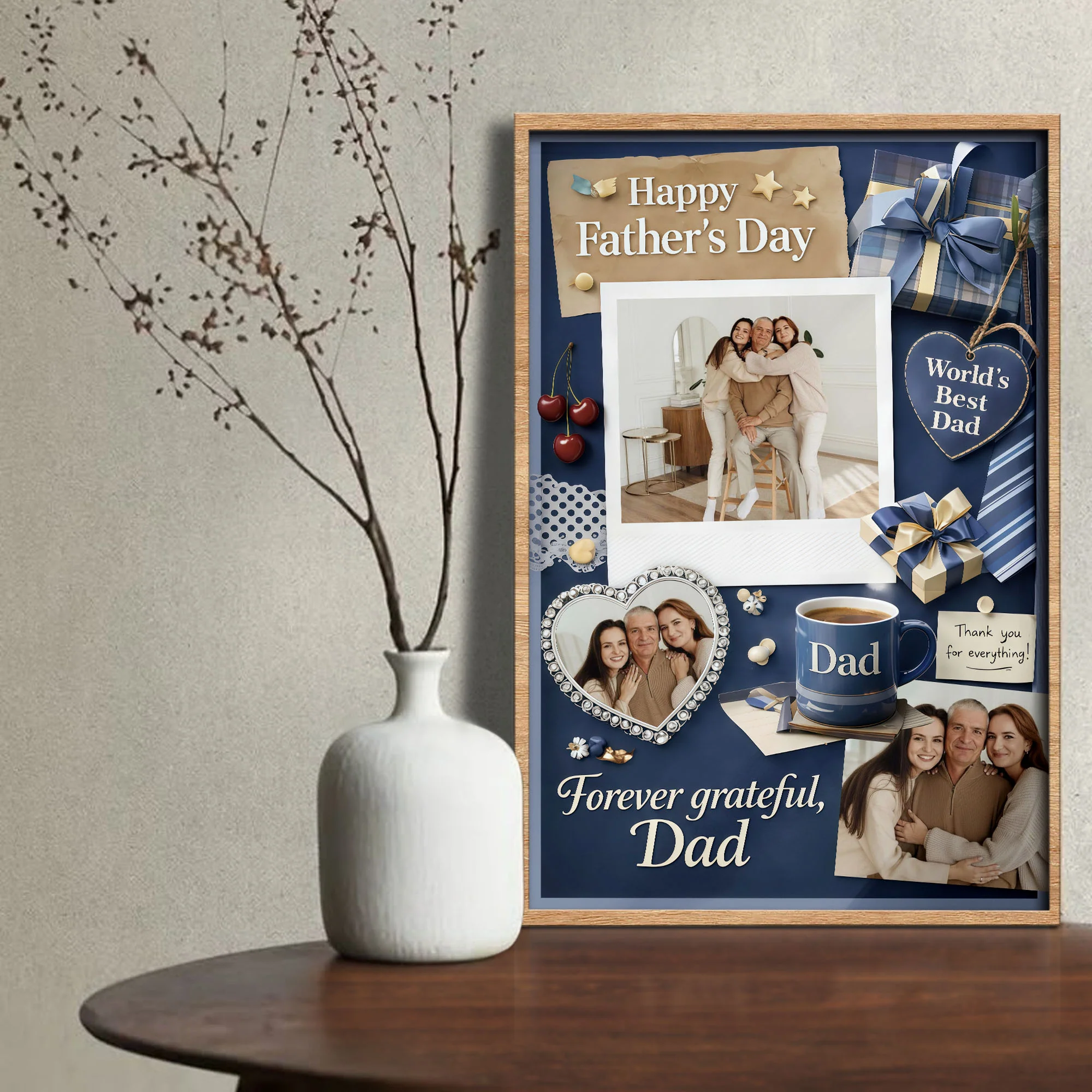 Happy Father's Day Forever Grateful Dad Photo Collage With Gift Boxes And Mug - Personalized Custom Vertical Poster - DAD295_VPOS - Image 5