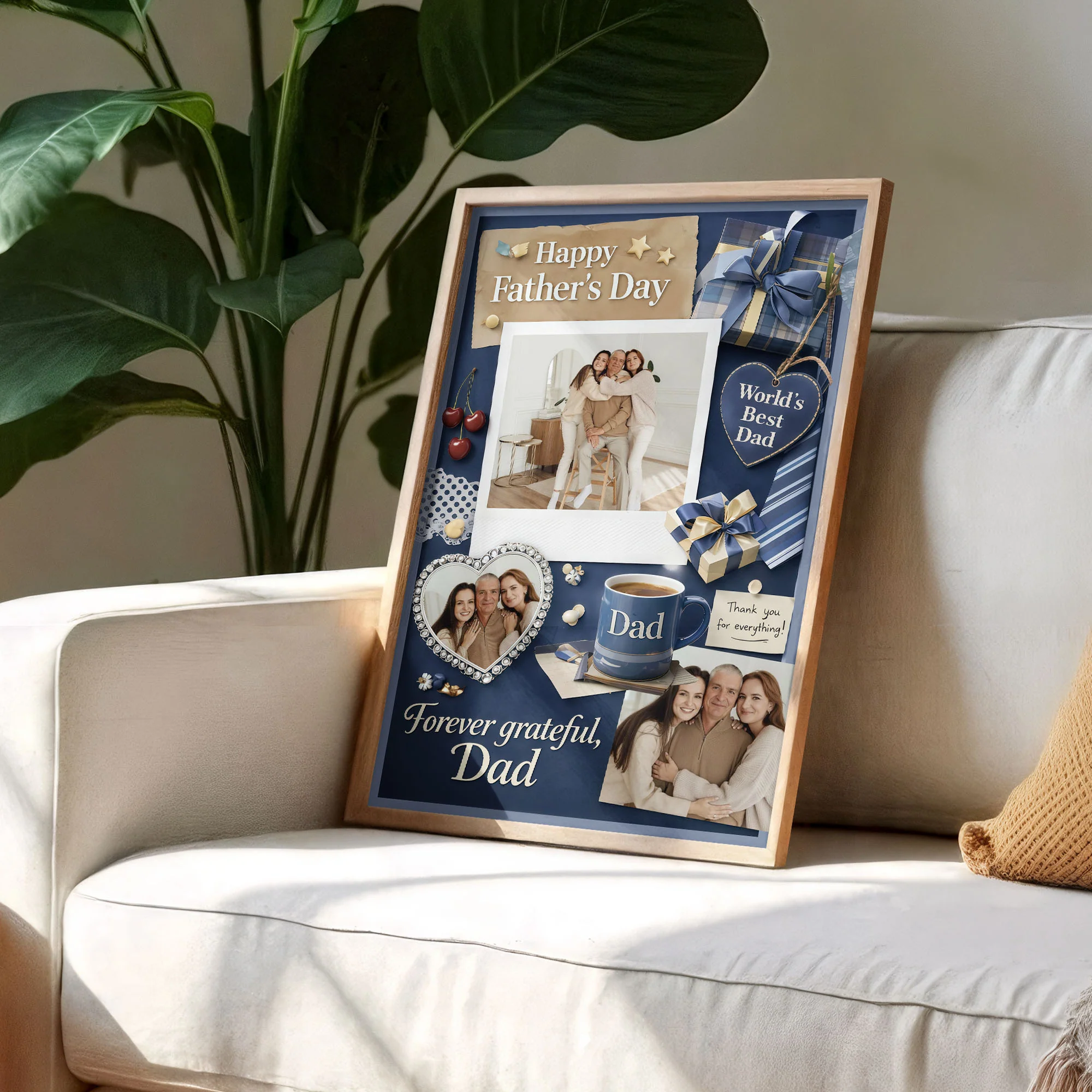 Happy Father's Day Forever Grateful Dad Photo Collage With Gift Boxes And Mug - Personalized Custom Vertical Poster - DAD295_VPOS - Image 6