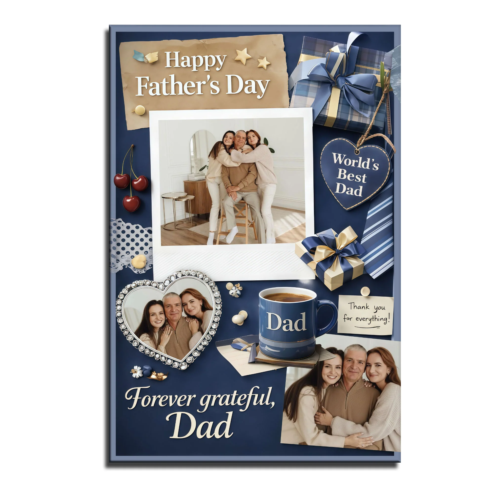 Happy Father's Day Forever Grateful Dad Photo Collage With Gift Boxes And Mug - Personalized Custom Vertical Poster - DAD295_VPOS - Image 8