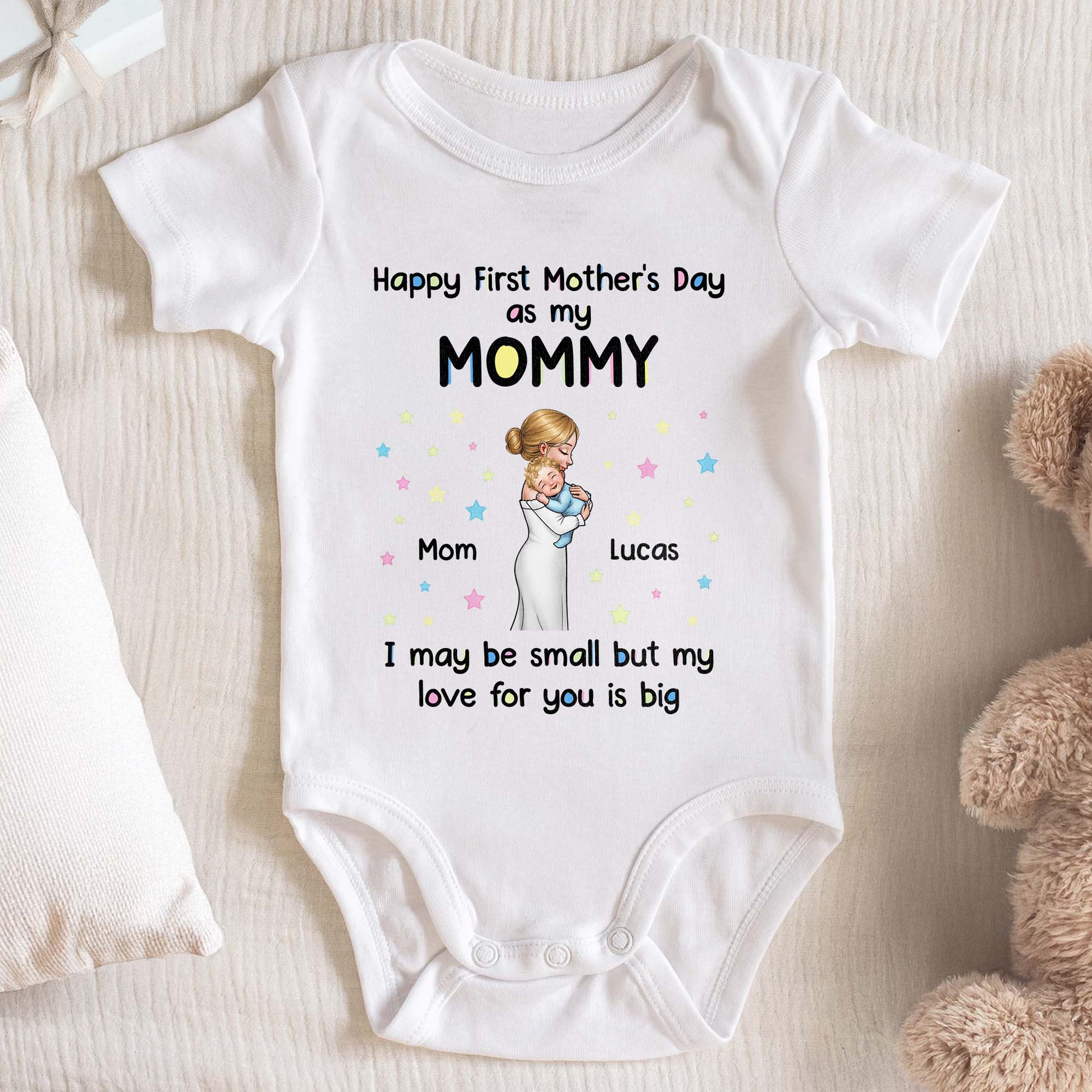 Happy First Mother's Day My Love For You Is Big Mother And Baby Stars - Personalized Custom Baby Onesie - MOM184_ONES - Image 4
