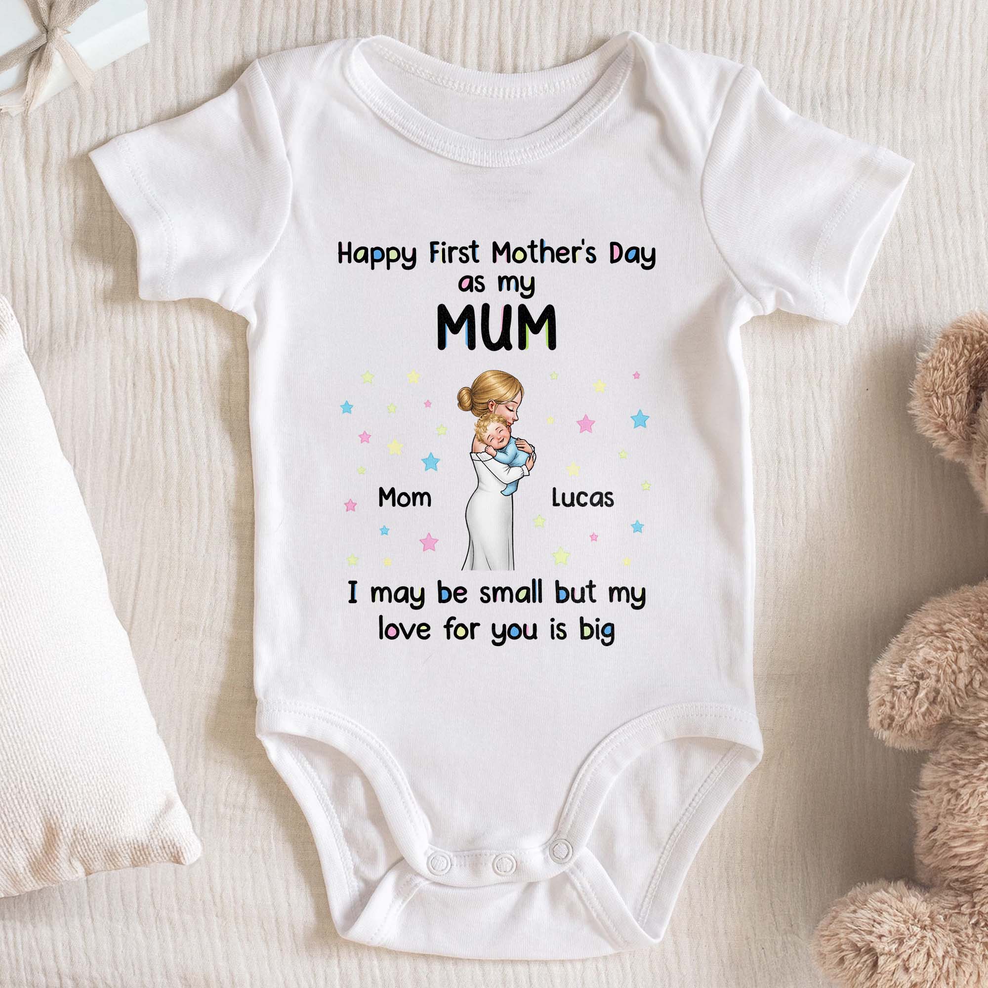 Happy First Mother's Day My Love For You Is Big Mother And Baby Stars - Personalized Custom Baby Onesie - MOM184_ONES - Image 6