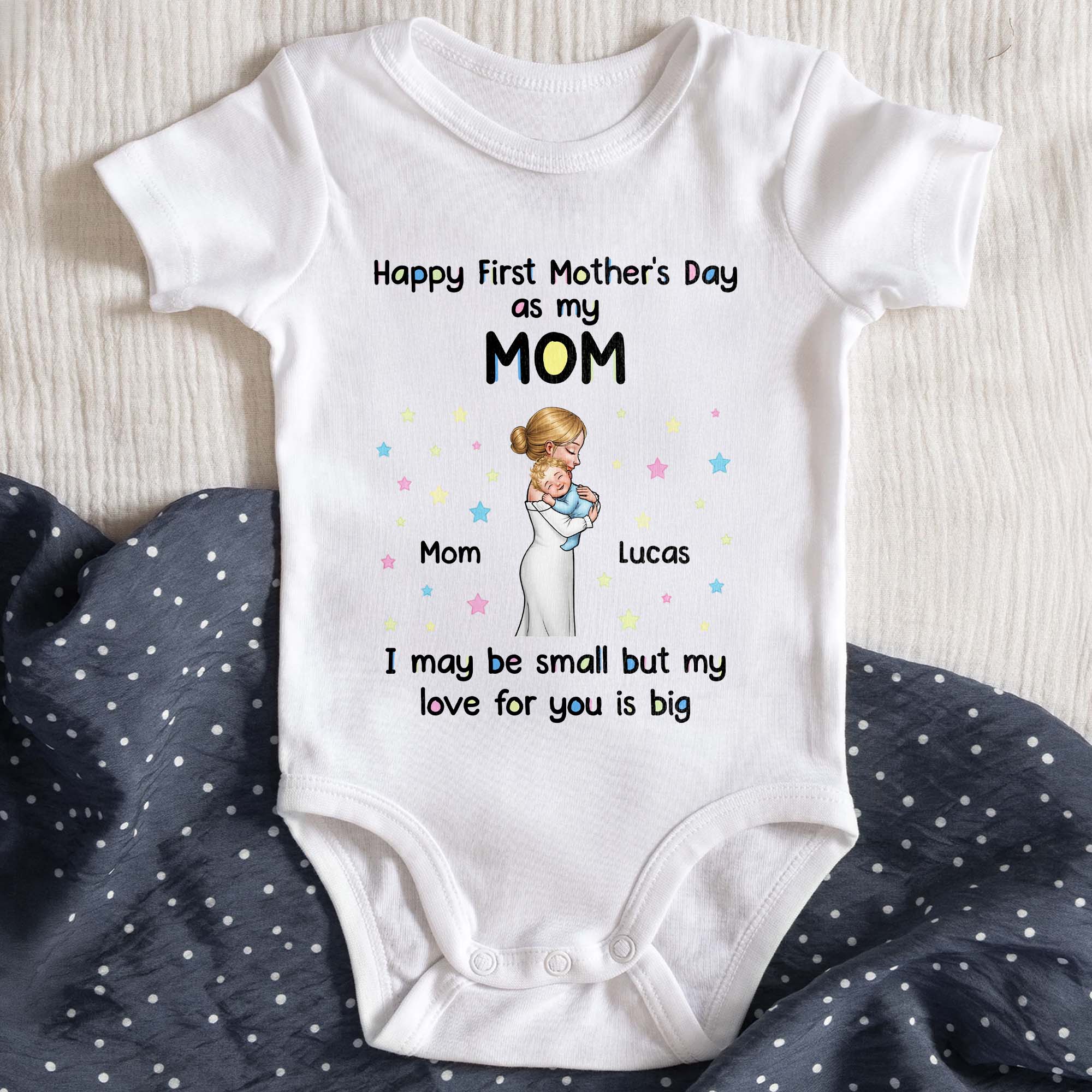 Happy First Mother's Day My Love For You Is Big Mother And Baby Stars - Personalized Custom Baby Onesie - MOM184_ONES - Image 7