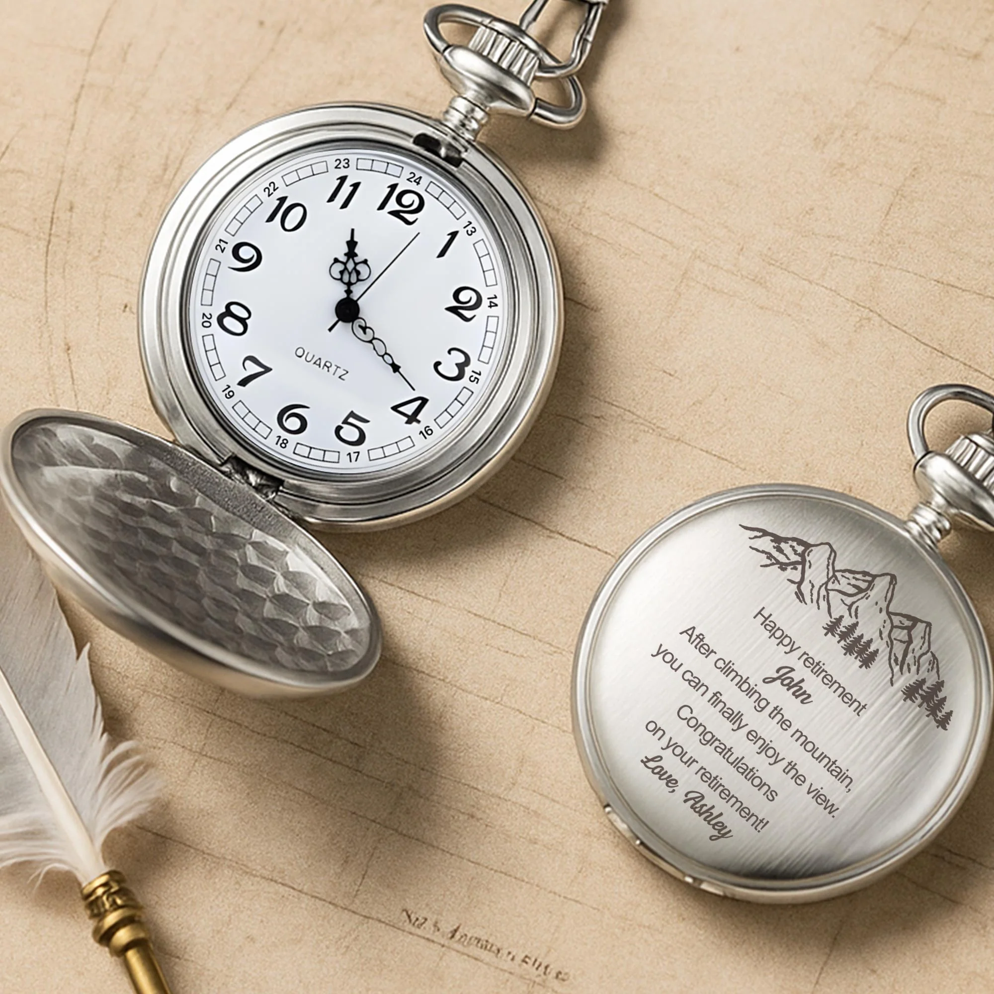 Happy Retirement After Climbing The Mountain View Pine Trees Design - Personalized Silver Plated Pocket Watch - RETIRE005_SWATCH - Image 6
