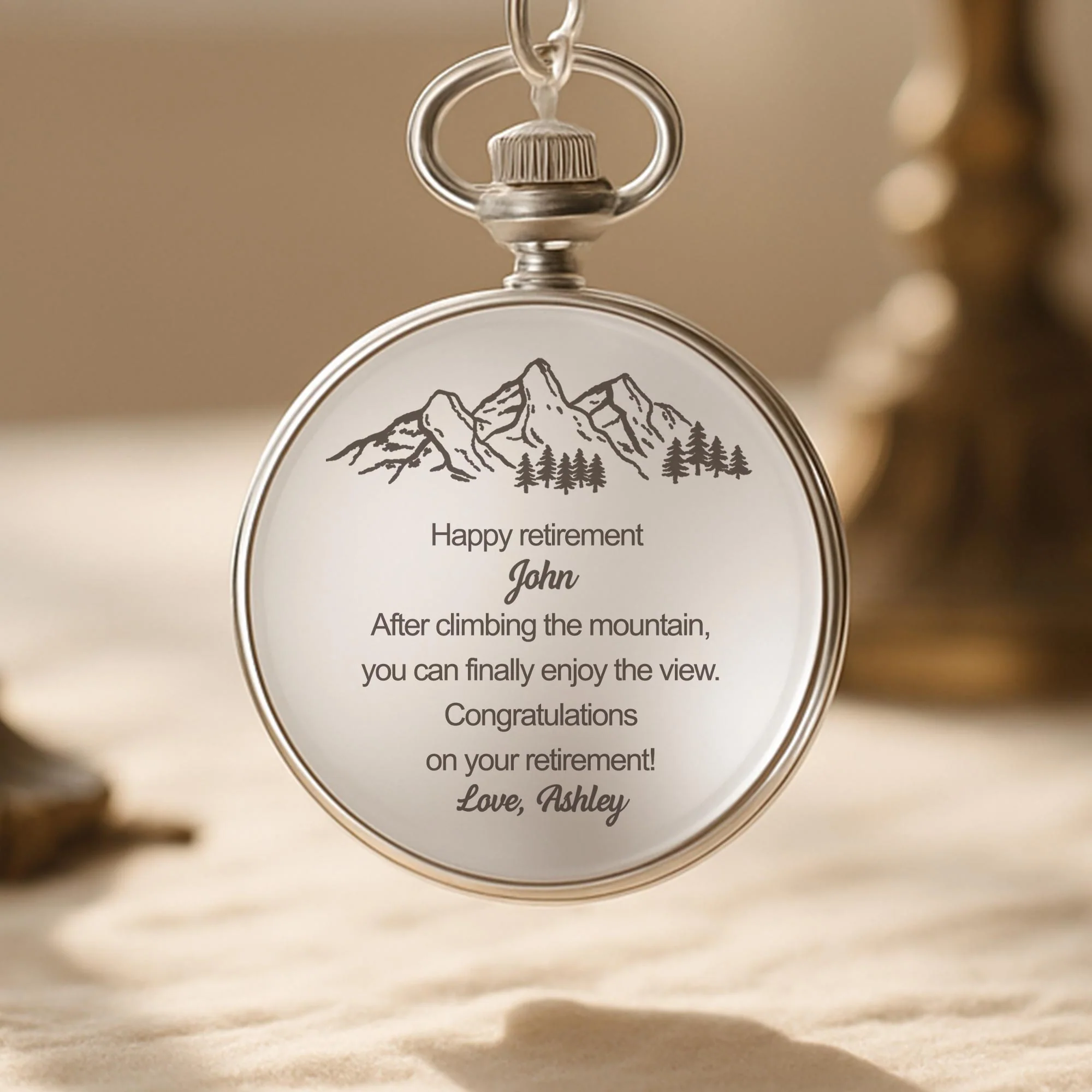 Happy Retirement After Climbing The Mountain View Pine Trees Design - Personalized Silver Plated Pocket Watch - RETIRE005_SWATCH - Image 7