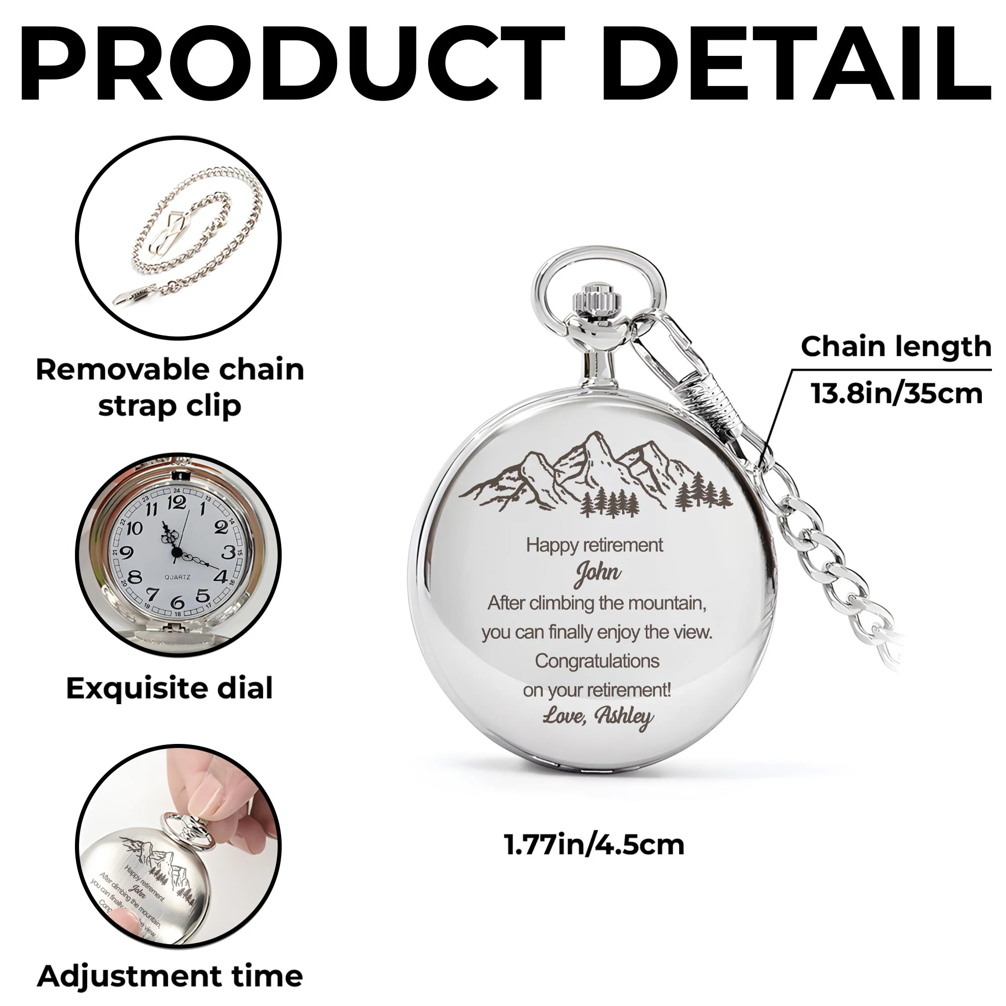 Happy Retirement After Climbing The Mountain View Pine Trees Design - Personalized Silver Plated Pocket Watch - RETIRE005_SWATCH - Image 8
