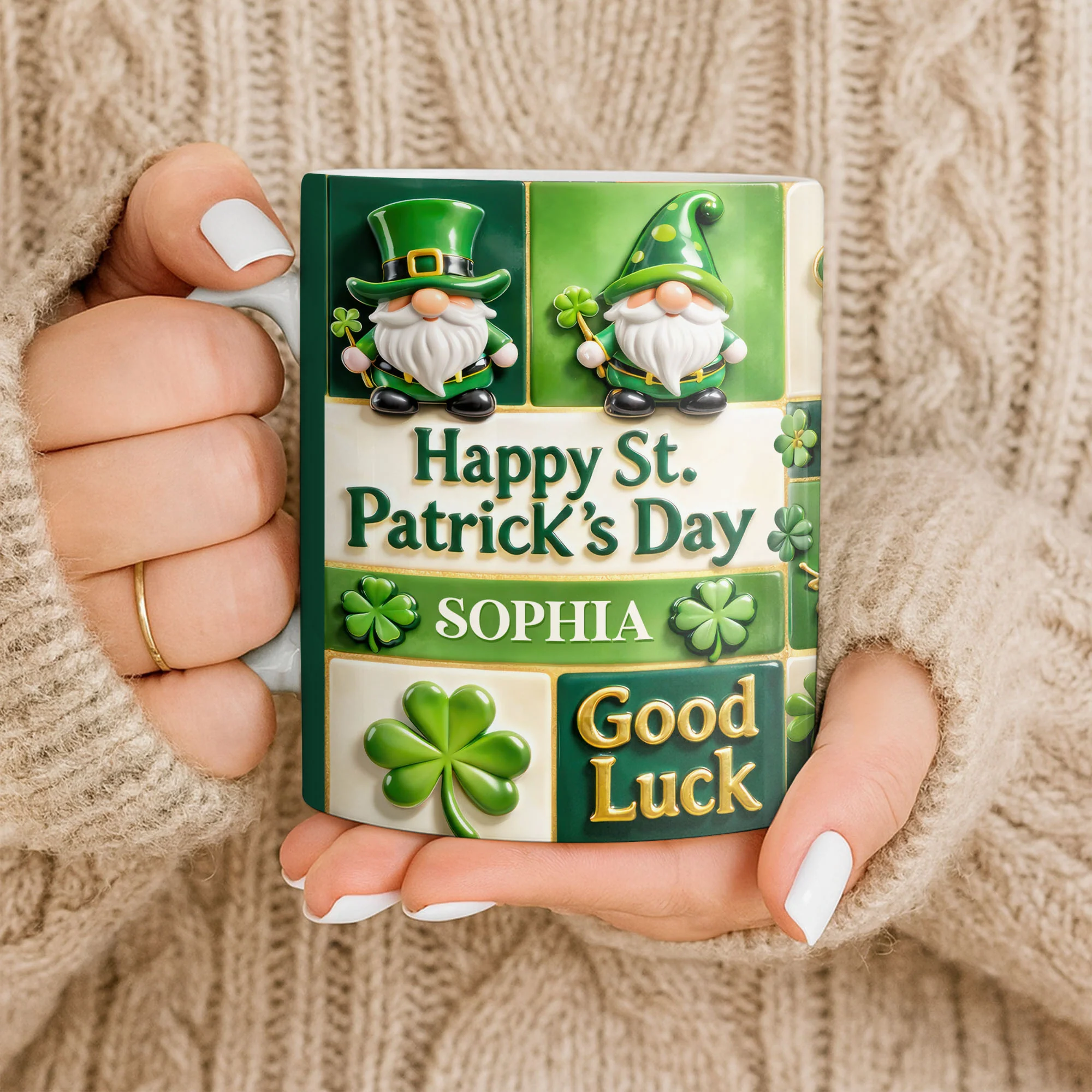 Happy St. Patrick's Day Good Luck Gnomes and Shamrocks - Personalized Custom Coffee Mug - FAM803_MG - Image 10