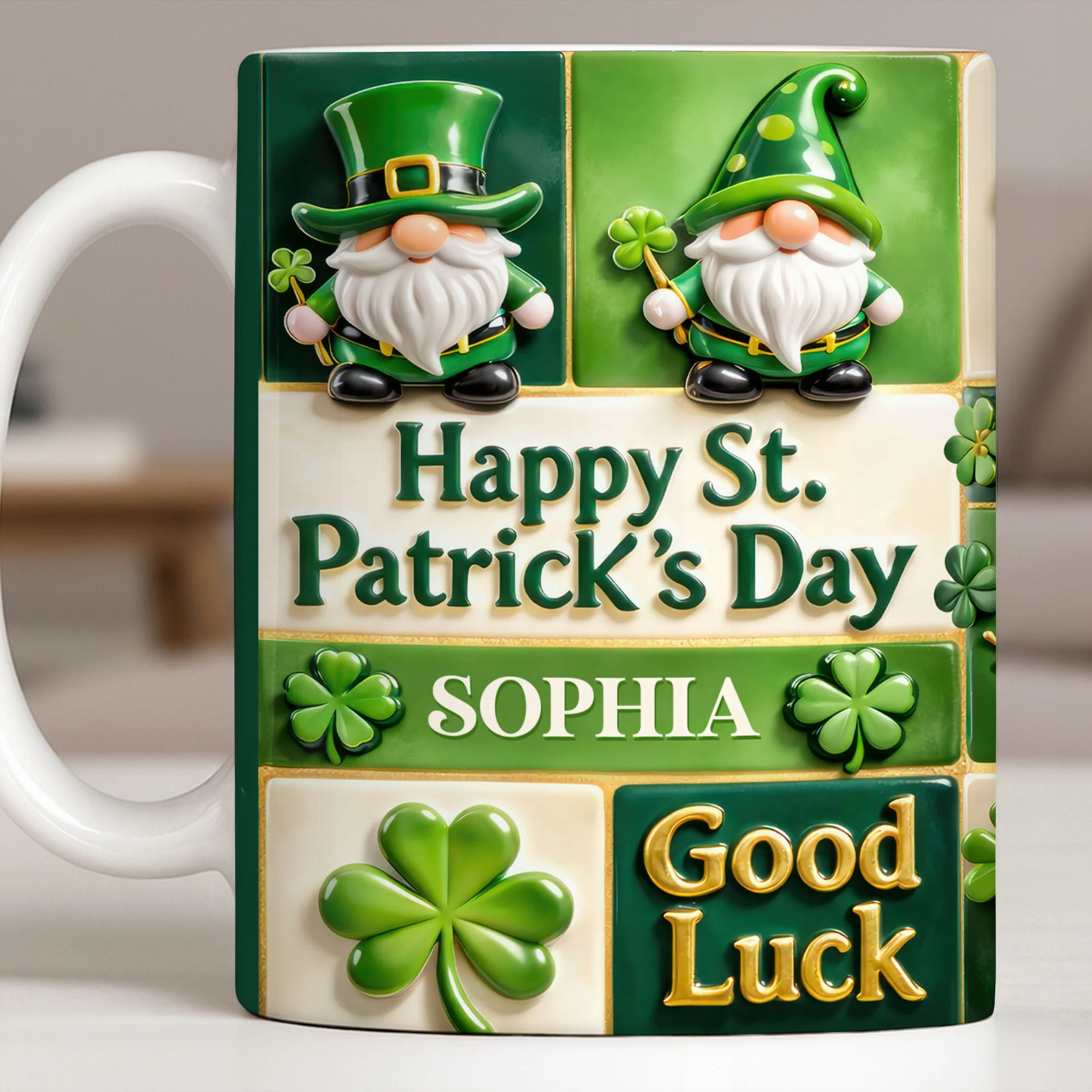 Happy St. Patrick's Day Good Luck Gnomes and Shamrocks - Personalized Custom Coffee Mug - FAM803_MG - Image 11