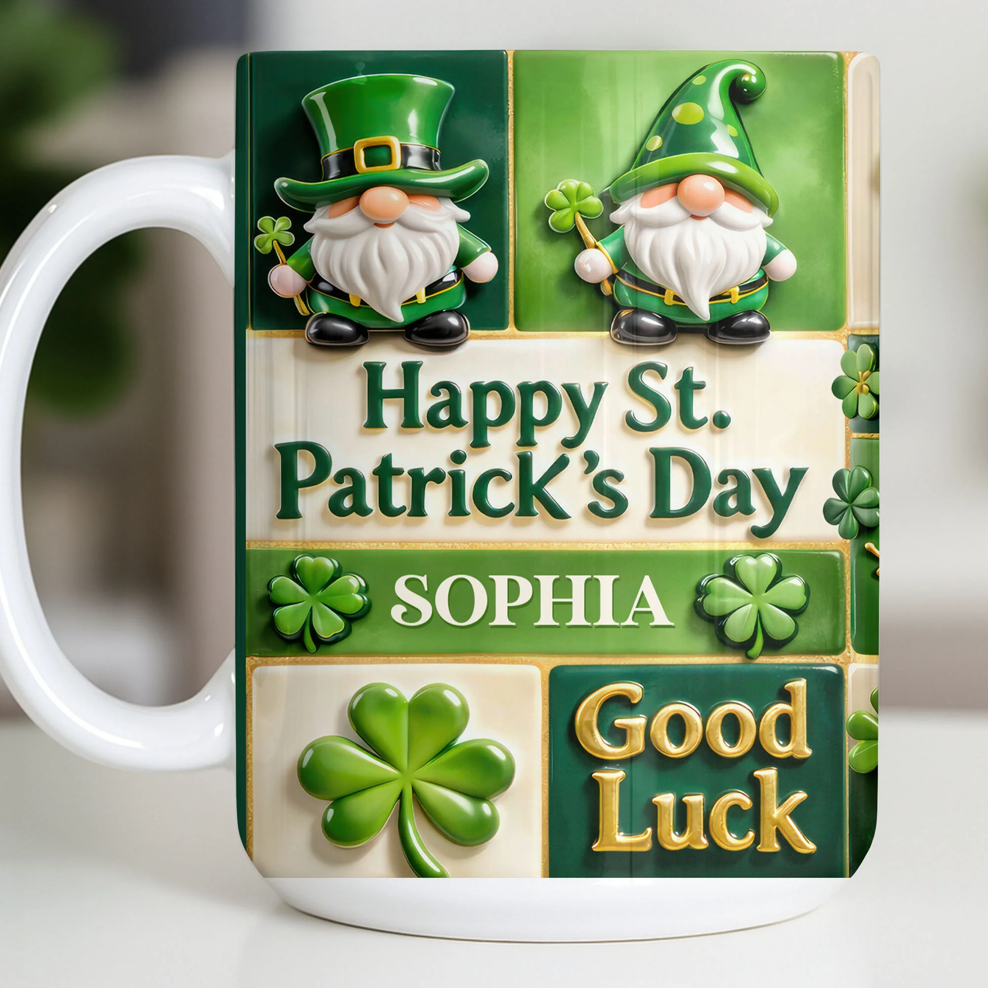 Happy St. Patrick's Day Good Luck Gnomes and Shamrocks - Personalized Custom Coffee Mug - FAM803_MG - Image 12