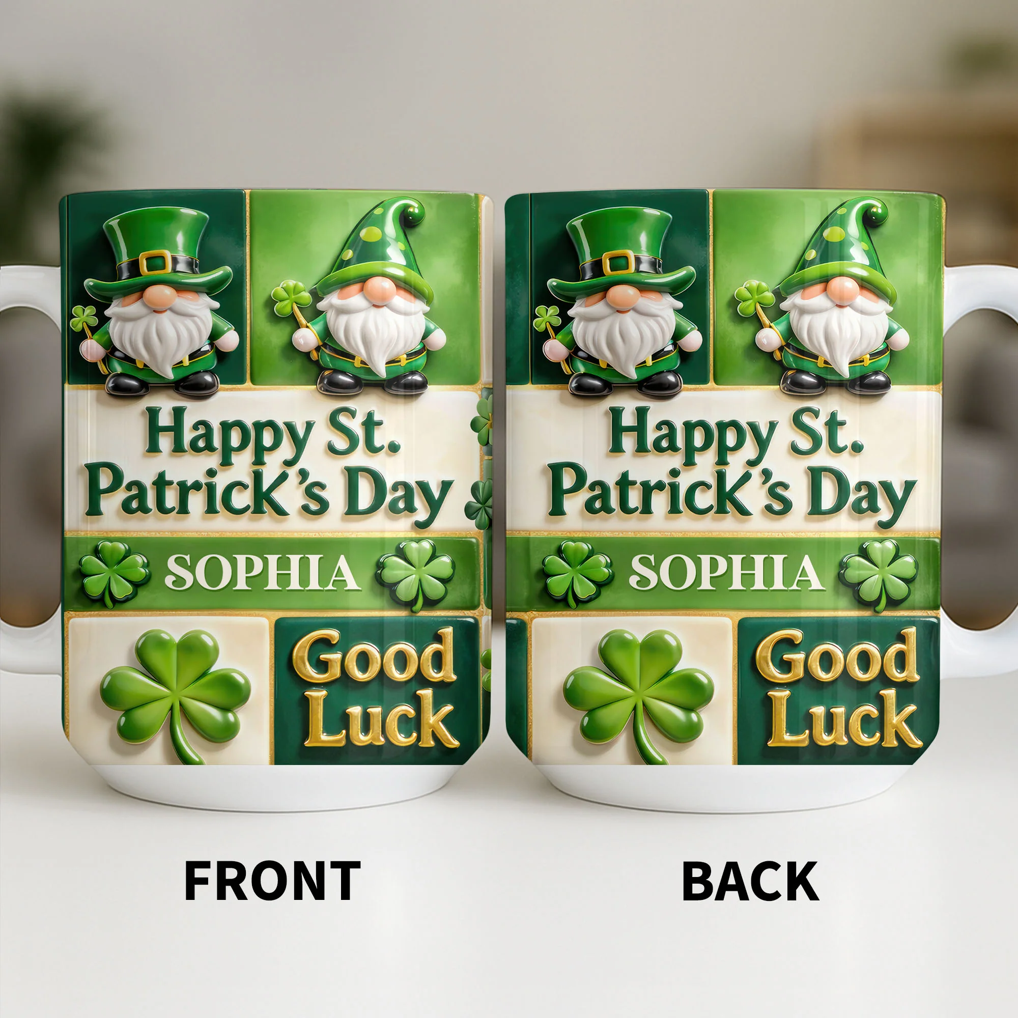 Happy St. Patrick's Day Good Luck Gnomes and Shamrocks - Personalized Custom Coffee Mug - FAM803_MG - Image 13