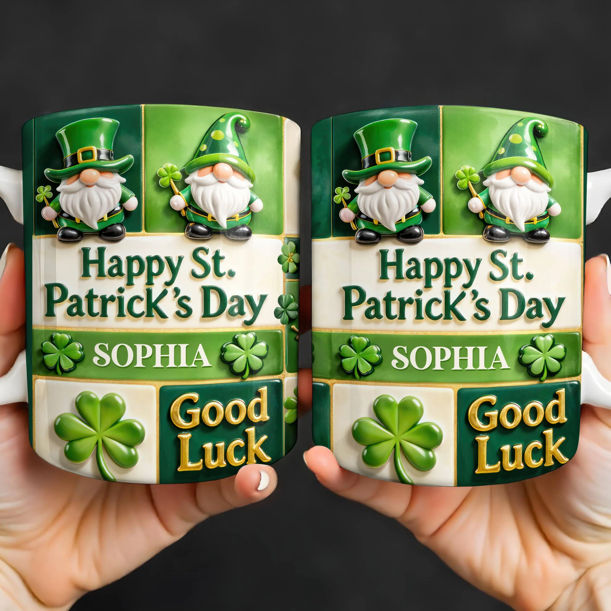 Happy St. Patrick's Day Good Luck Gnomes and Shamrocks - Personalized Custom Coffee Mug - FAM803_MG - Image 6