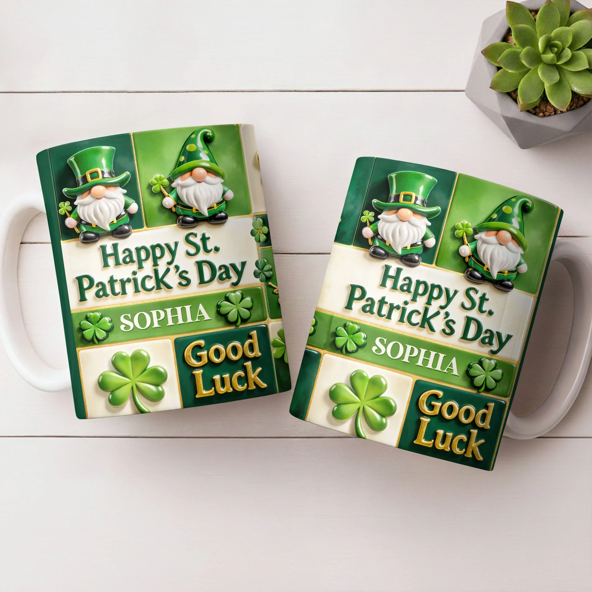 Happy St. Patrick's Day Good Luck Gnomes and Shamrocks - Personalized Custom Coffee Mug - FAM803_MG - Image 8