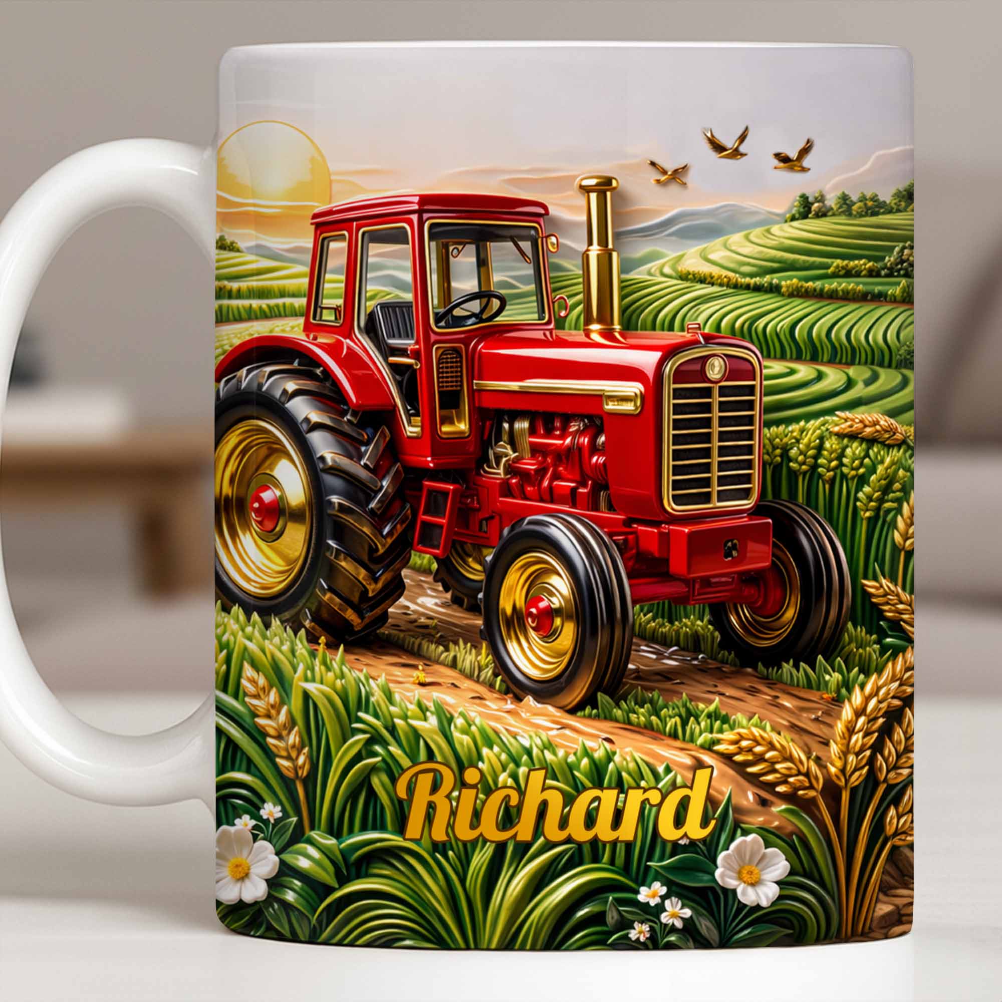Hard Work And Golden Fields Red Tractor And Farm Landscape Design - Personalized Custom Coffee Mug - FARM049_MG - Image 10