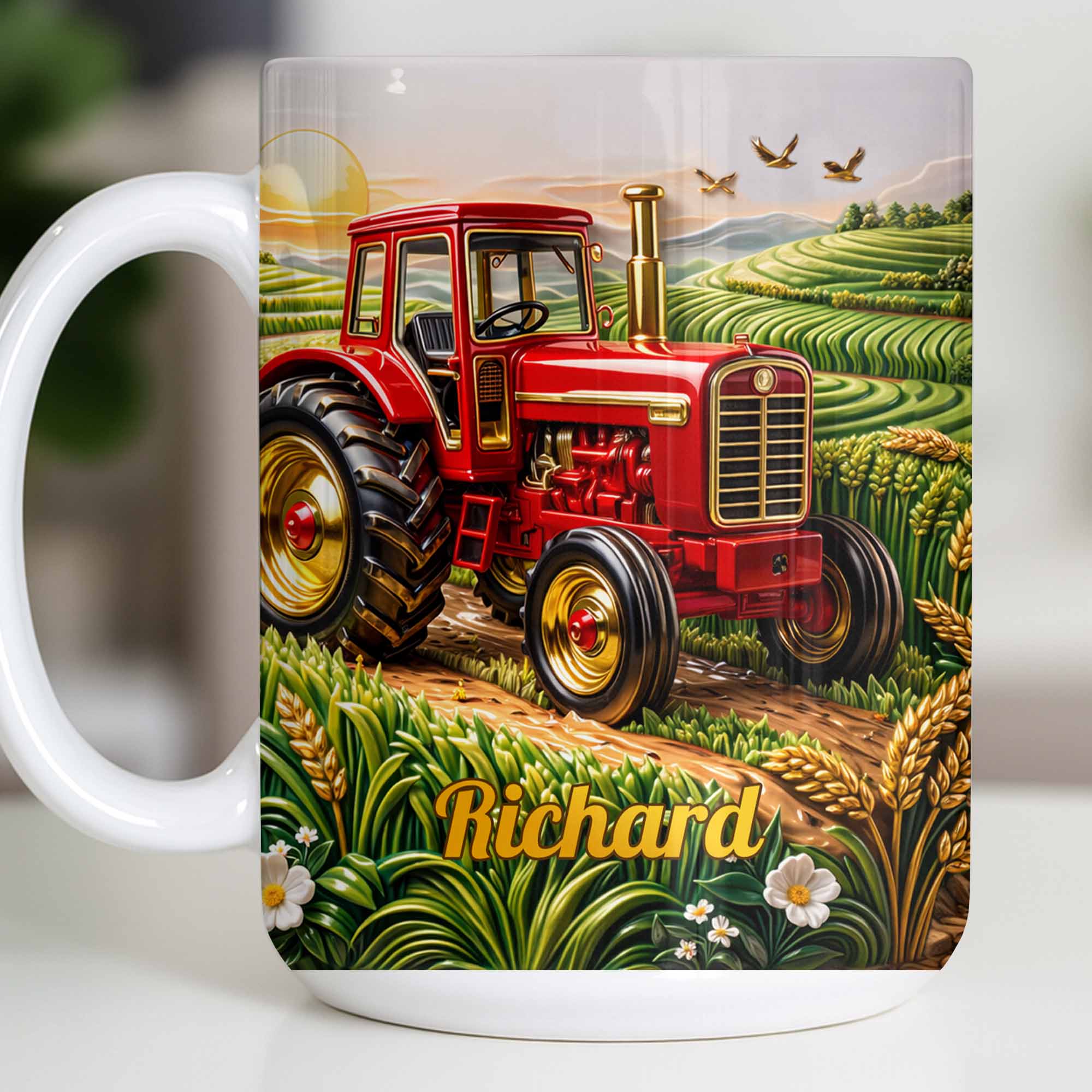 Hard Work And Golden Fields Red Tractor And Farm Landscape Design - Personalized Custom Coffee Mug - FARM049_MG - Image 11