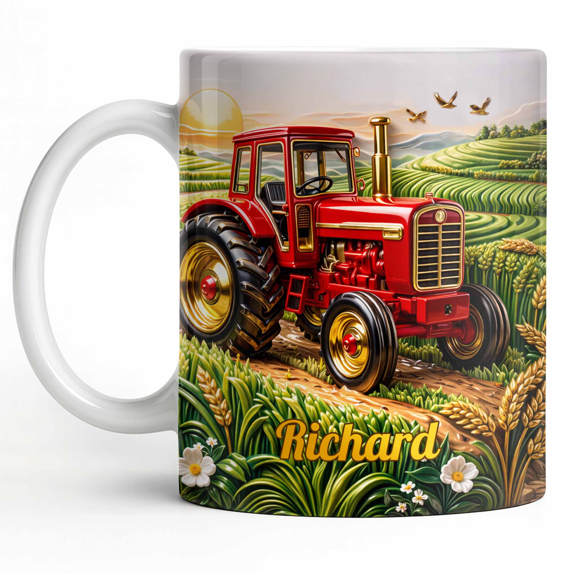 Hard Work And Golden Fields Red Tractor And Farm Landscape Design - Personalized Custom Coffee Mug - FARM049_MG - Image 12