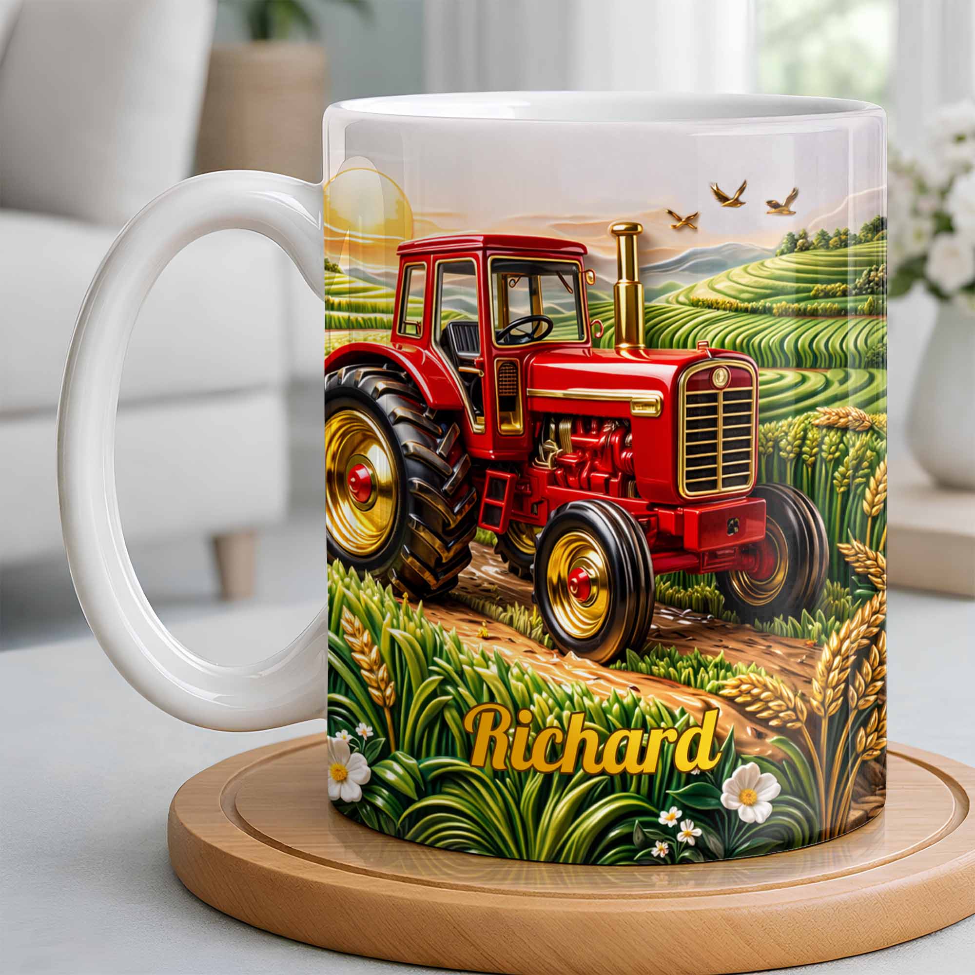 Hard Work And Golden Fields Red Tractor And Farm Landscape Design - Personalized Custom Coffee Mug - FARM049_MG - Image 3