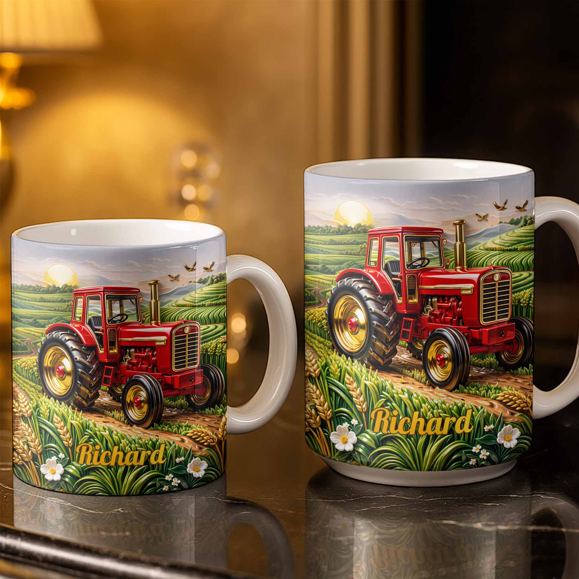 Hard Work And Golden Fields Red Tractor And Farm Landscape Design - Personalized Custom Coffee Mug - FARM049_MG - Image 4