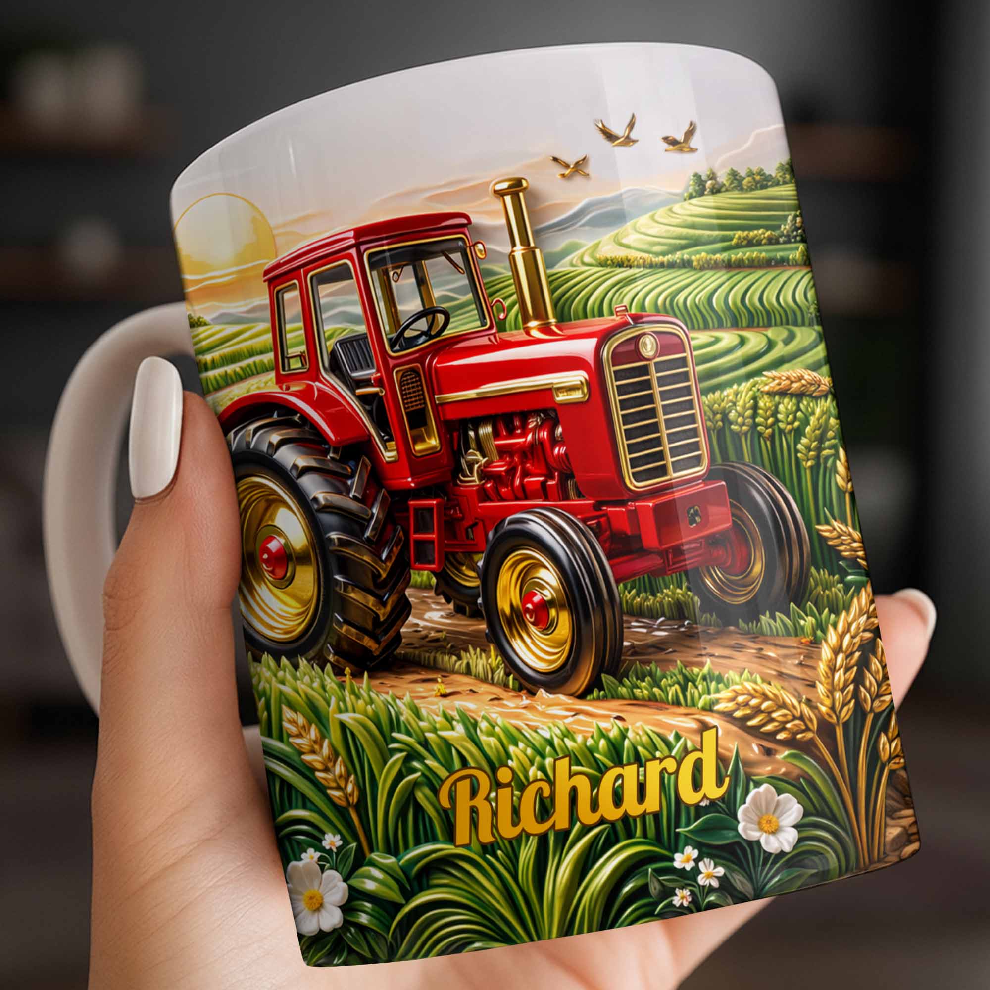 Hard Work And Golden Fields Red Tractor And Farm Landscape Design - Personalized Custom Coffee Mug - FARM049_MG - Image 5