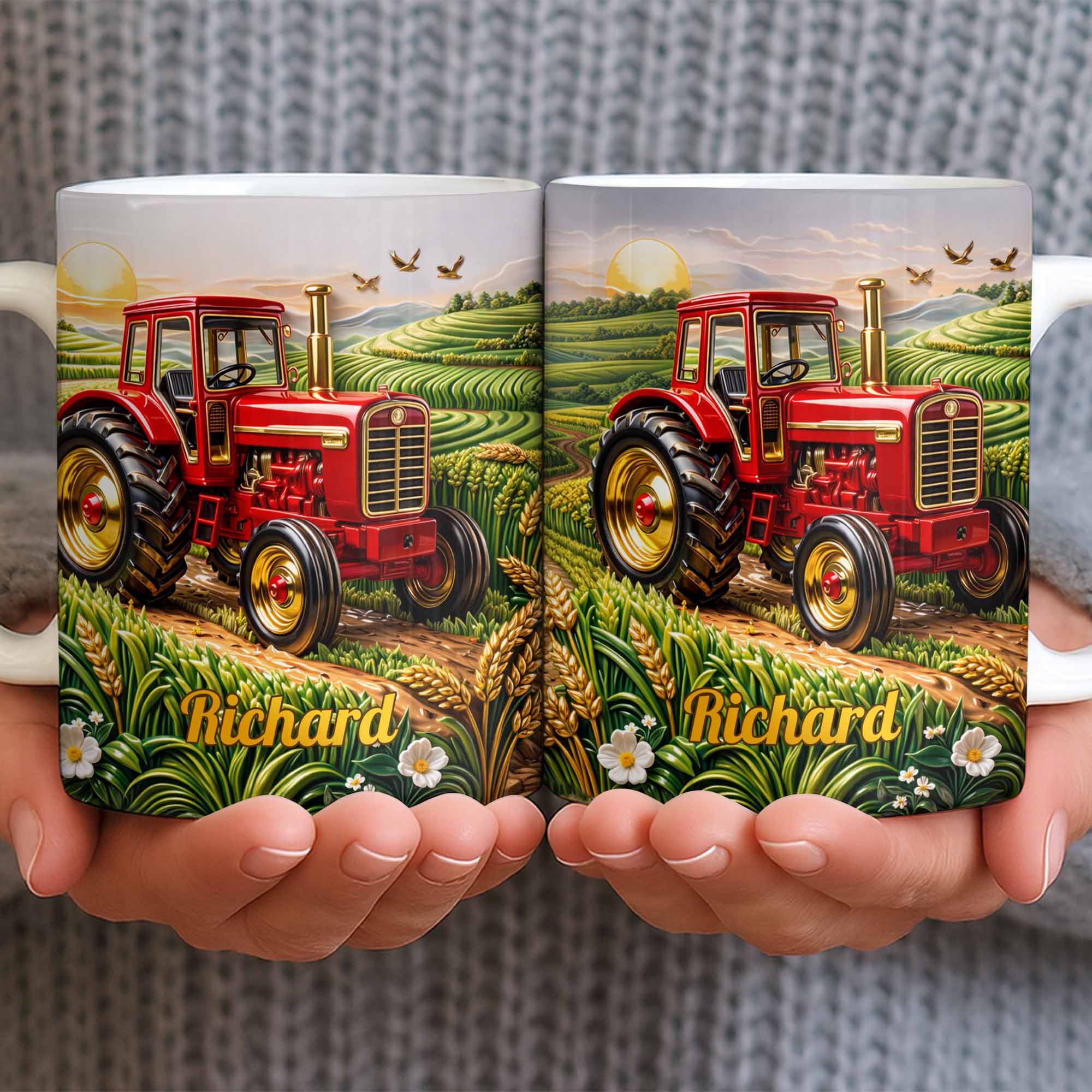 Hard Work And Golden Fields Red Tractor And Farm Landscape Design - Personalized Custom Coffee Mug - FARM049_MG - Image 6