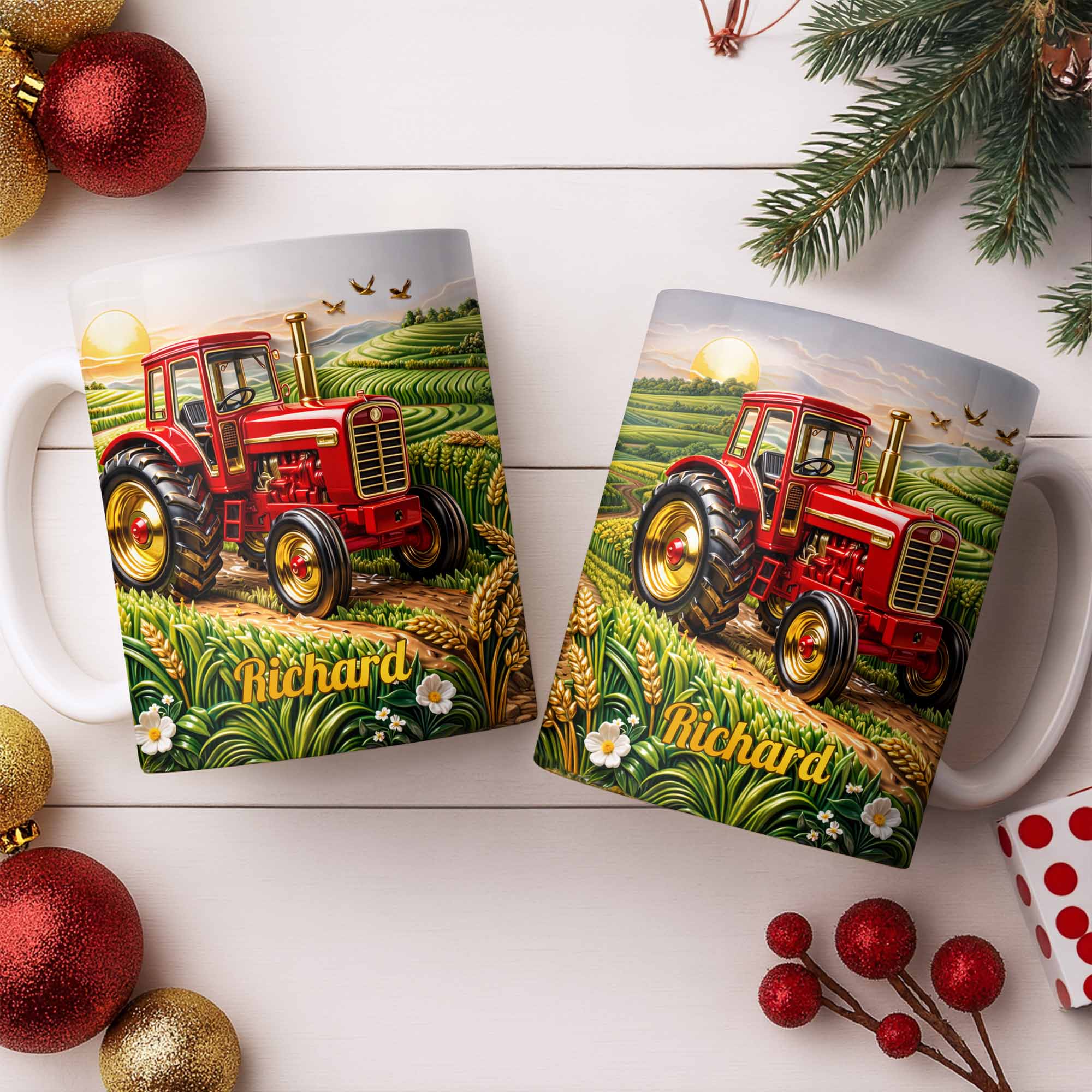 Hard Work And Golden Fields Red Tractor And Farm Landscape Design - Personalized Custom Coffee Mug - FARM049_MG - Image 7