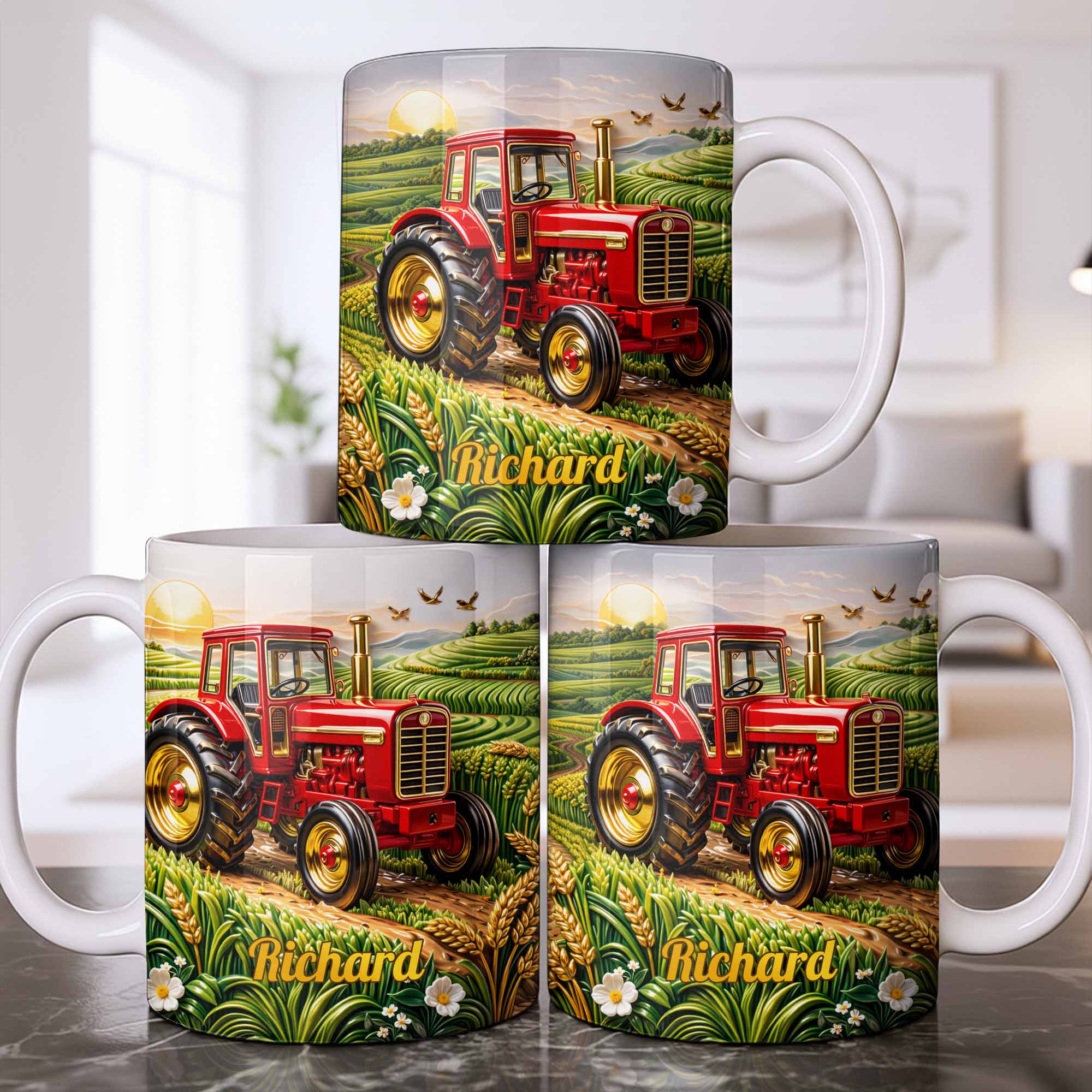 Hard Work And Golden Fields Red Tractor And Farm Landscape Design - Personalized Custom Coffee Mug - FARM049_MG - Image 8