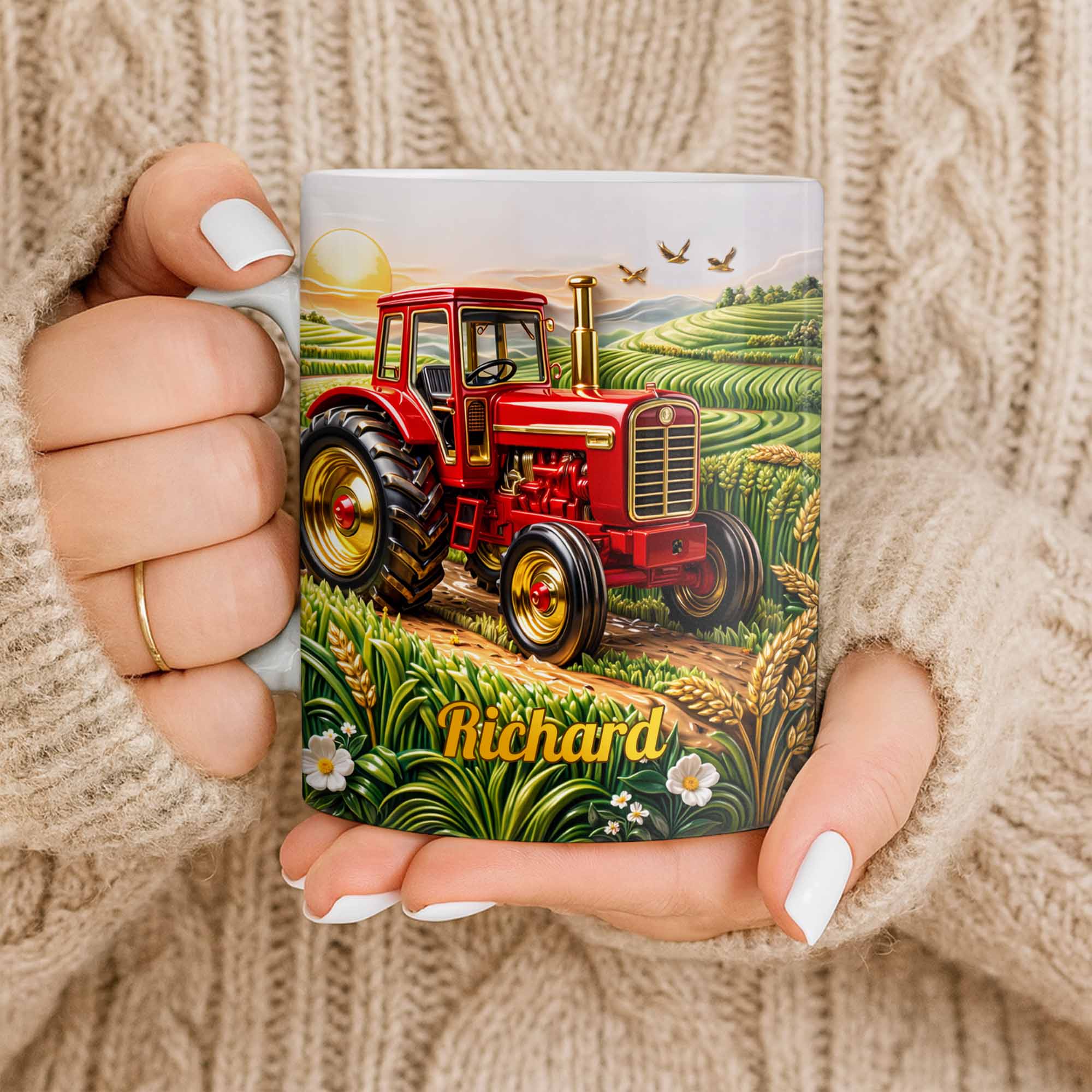 Hard Work And Golden Fields Red Tractor And Farm Landscape Design - Personalized Custom Coffee Mug - FARM049_MG - Image 9